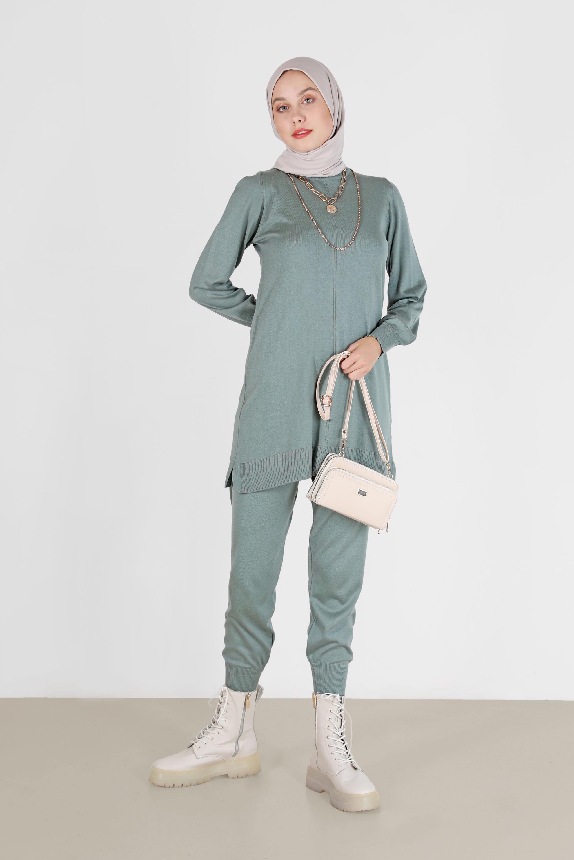 Tesettür giyim YEŞİL BASIC ZAMANSIZ TRİKO PANT. TAKIM 42079 