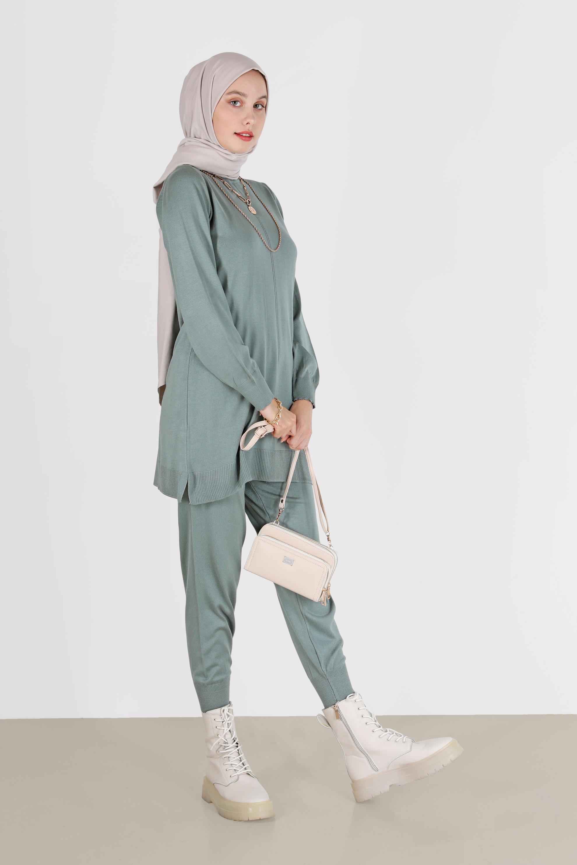Tesettür giyim YEŞİL BASIC ZAMANSIZ TRİKO PANT. TAKIM 42079 