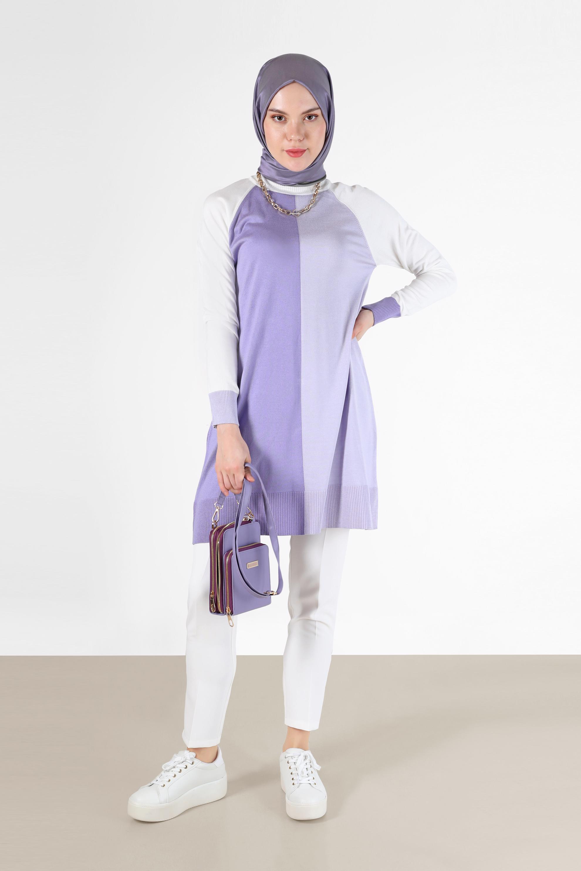 Tesettür giyim MOR 3 RENKLİ TRİKO TUNİK 42085 