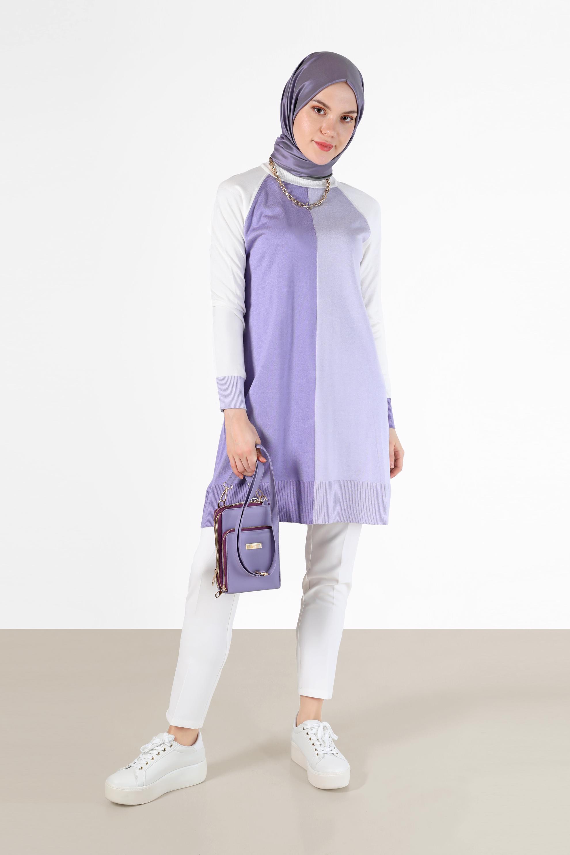 Tesettür giyim MOR 3 RENKLİ TRİKO TUNİK 42085 