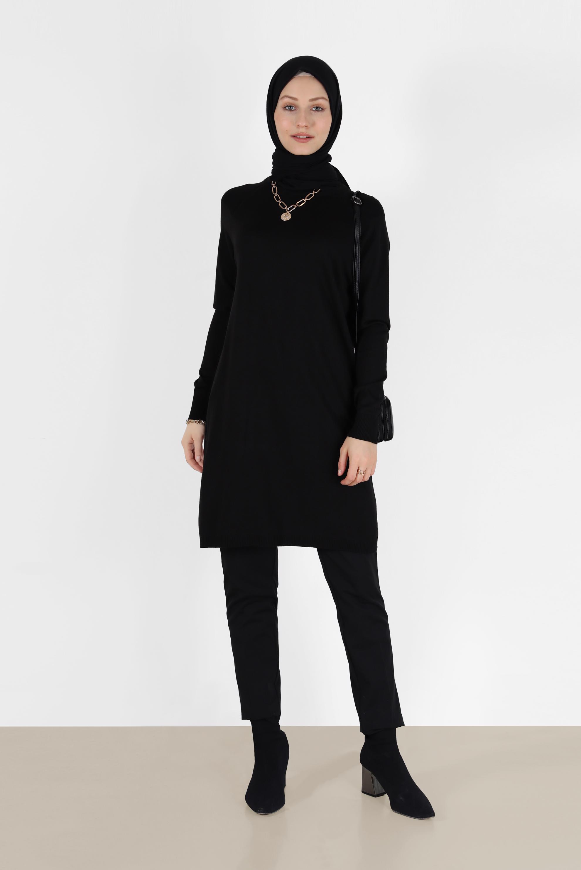 Tesettür giyim SİYAH YANLARI YIRTMAÇLI TRİKO TUNİK 42100