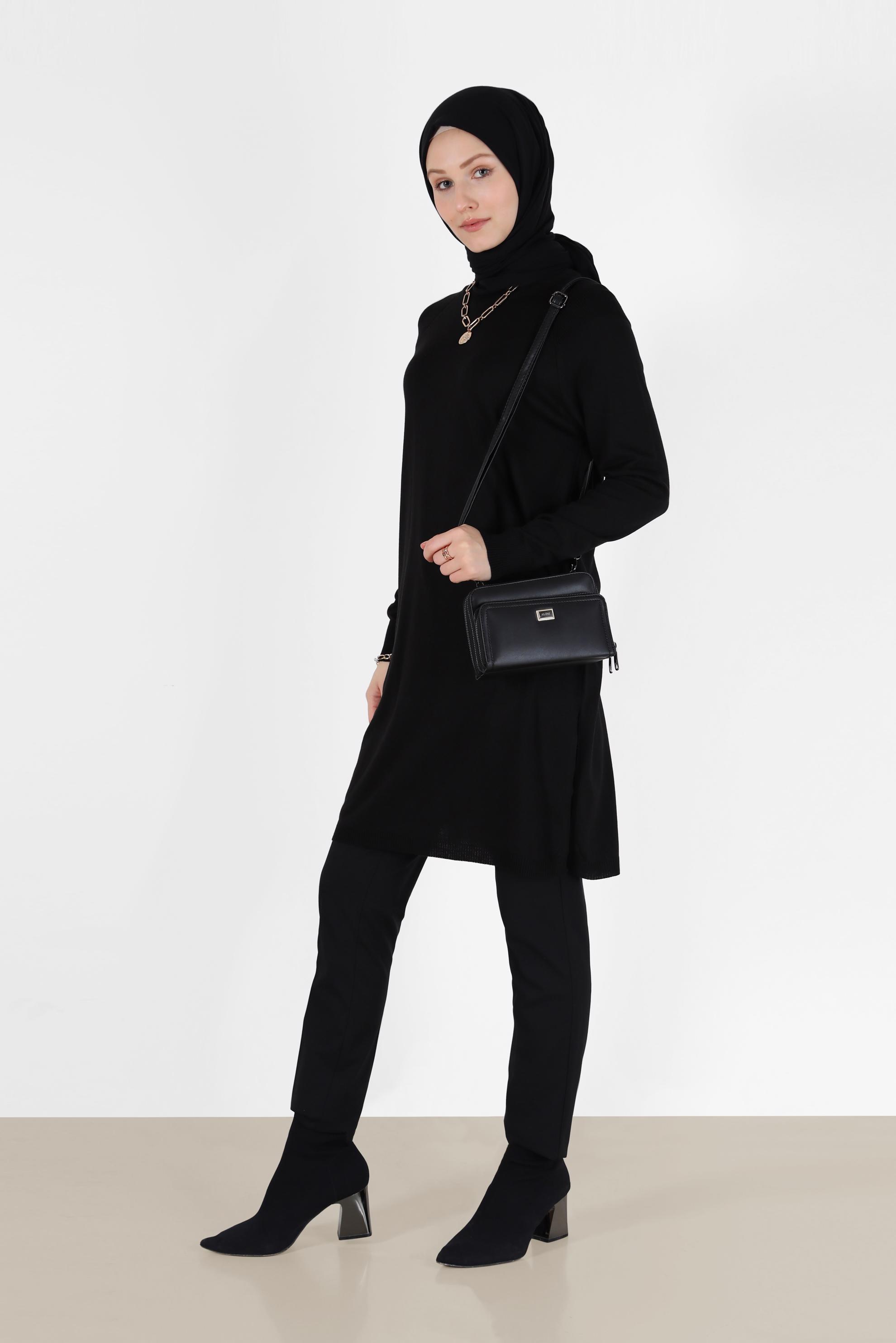 Tesettür giyim SİYAH YANLARI YIRTMAÇLI TRİKO TUNİK 42100