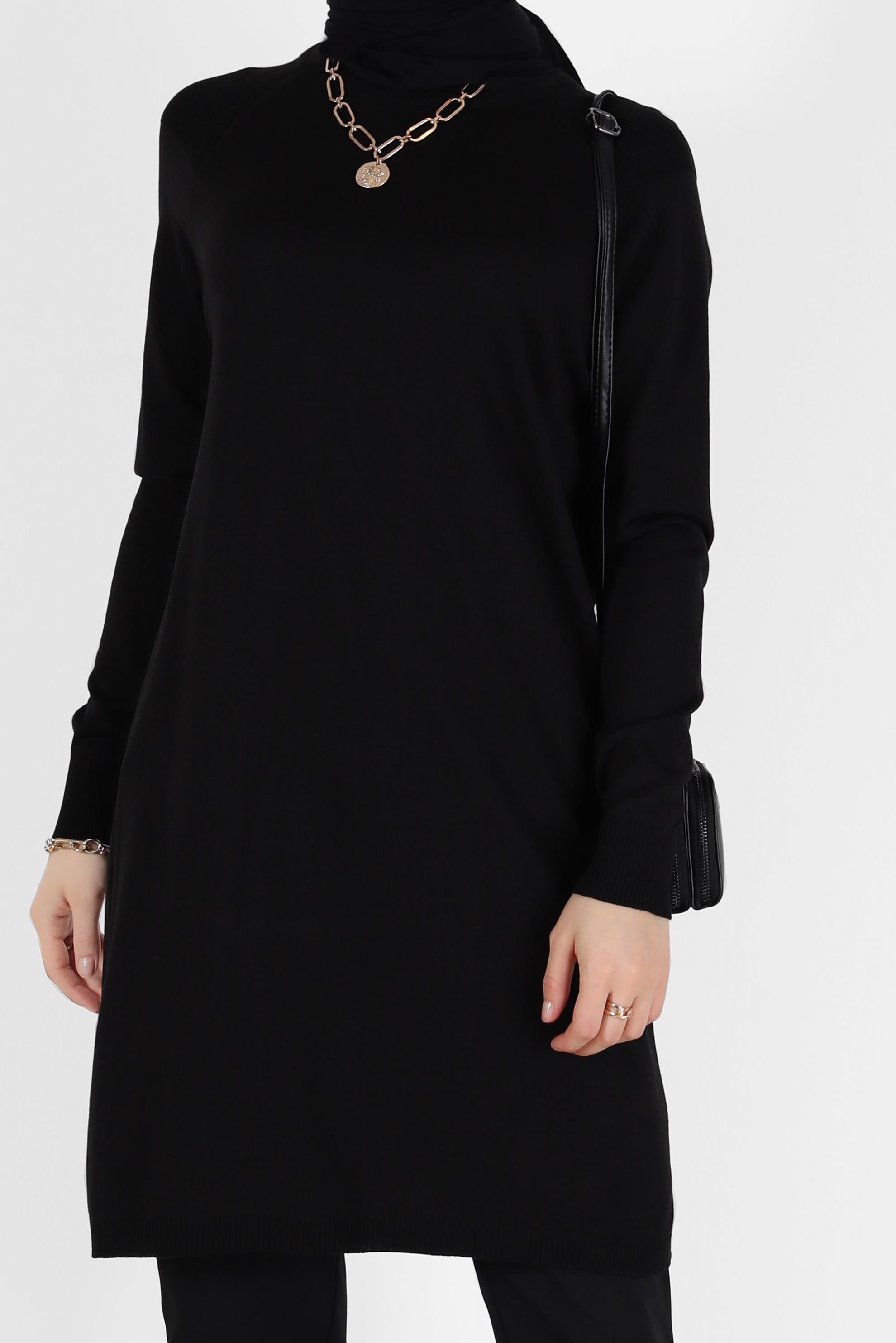 Tesettür giyim SİYAH YANLARI YIRTMAÇLI TRİKO TUNİK 42100