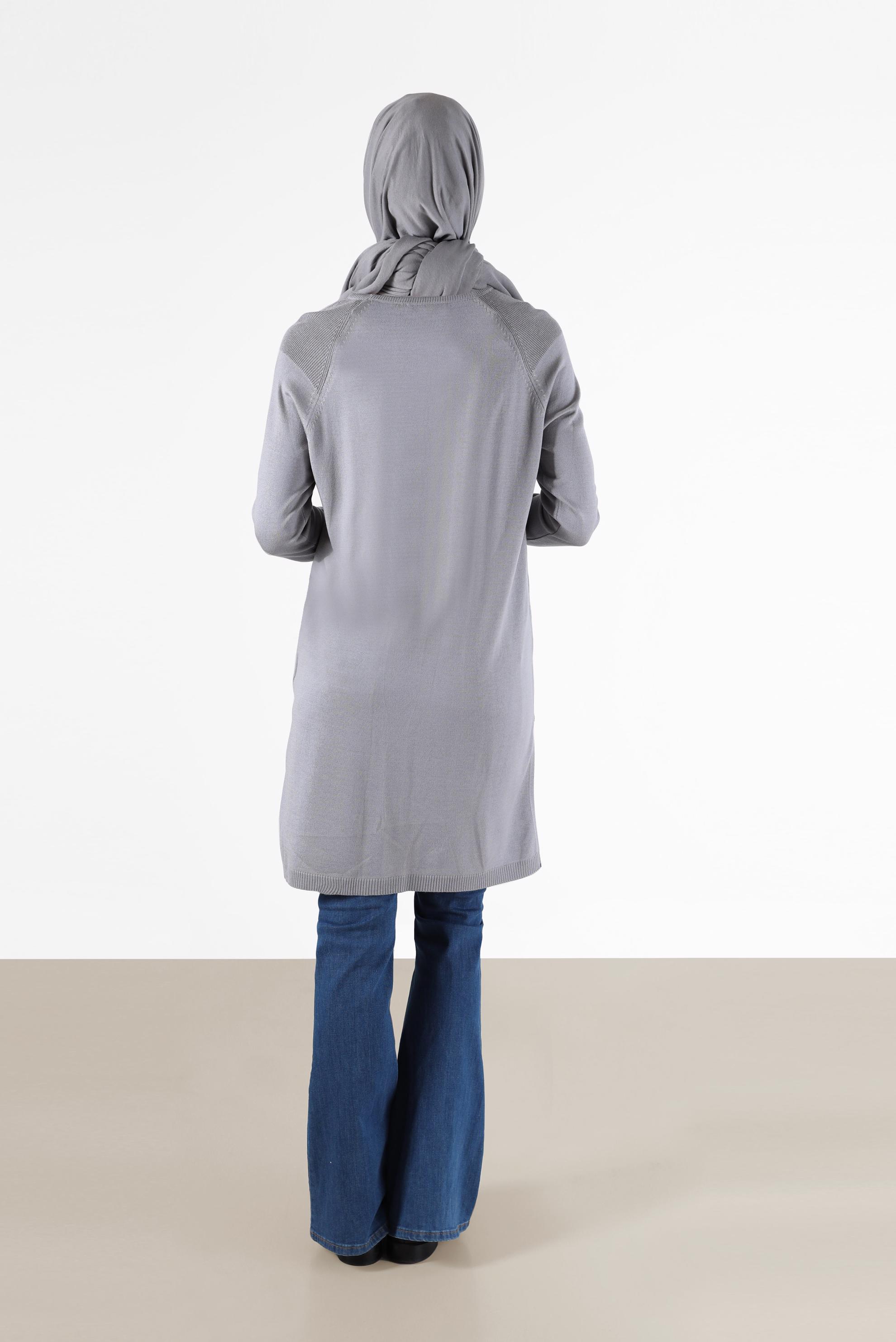 Tesettür giyim GRİ YANLARI YIRTMAÇLI TRİKO TUNİK 42100