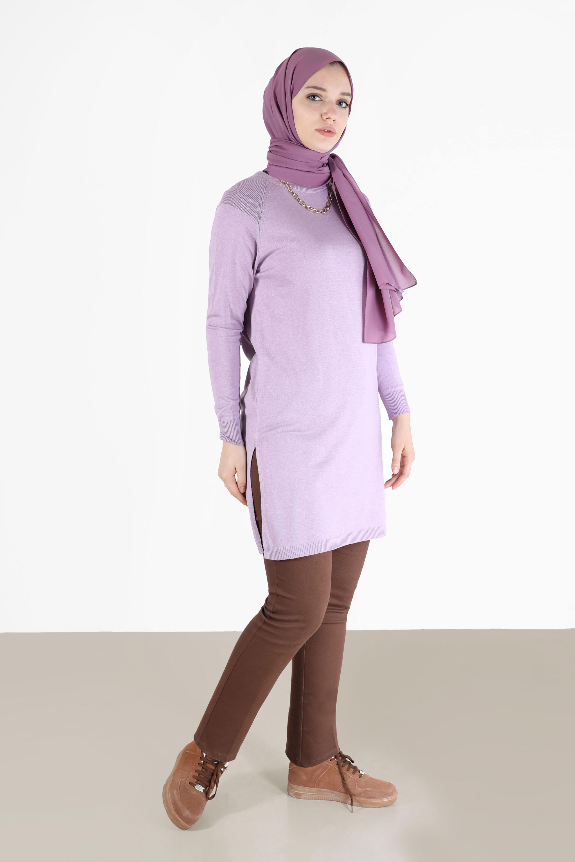 Tesettür giyim MOR YANLARI YIRTMAÇLI TRİKO TUNİK 42100