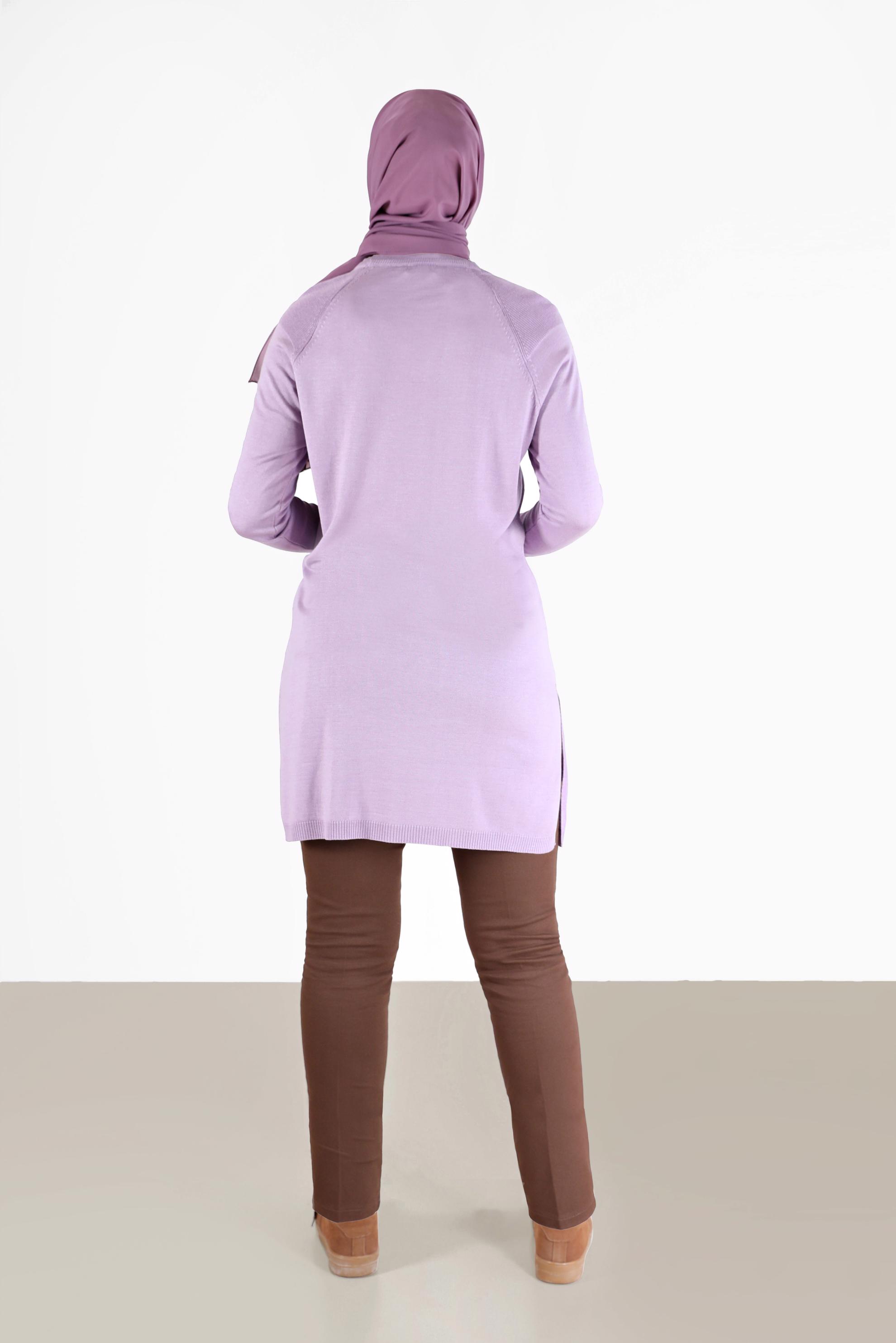 Tesettür giyim MOR YANLARI YIRTMAÇLI TRİKO TUNİK 42100