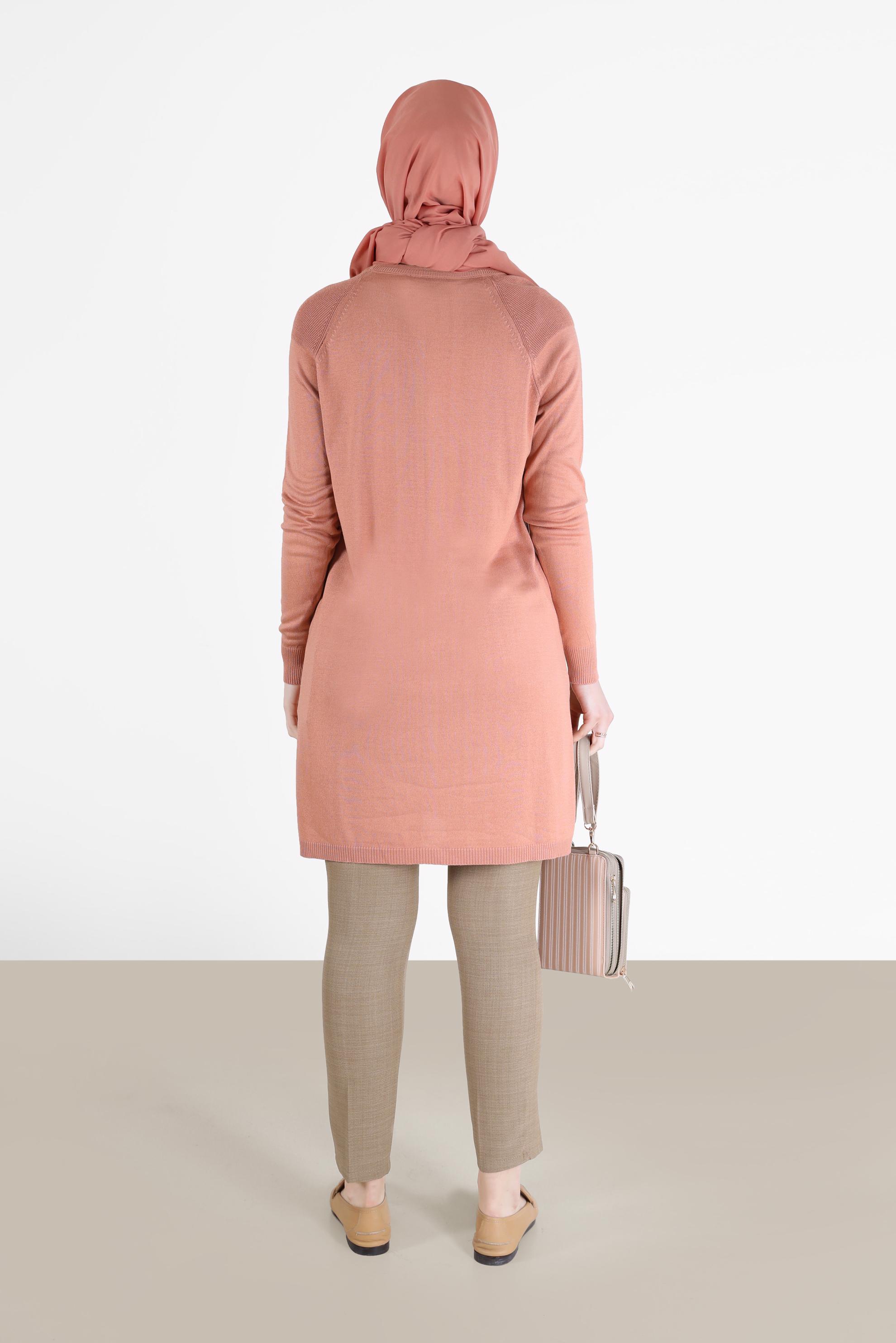 Tesettür giyim PUDRA YANLARI YIRTMAÇLI TRİKO TUNİK 42100