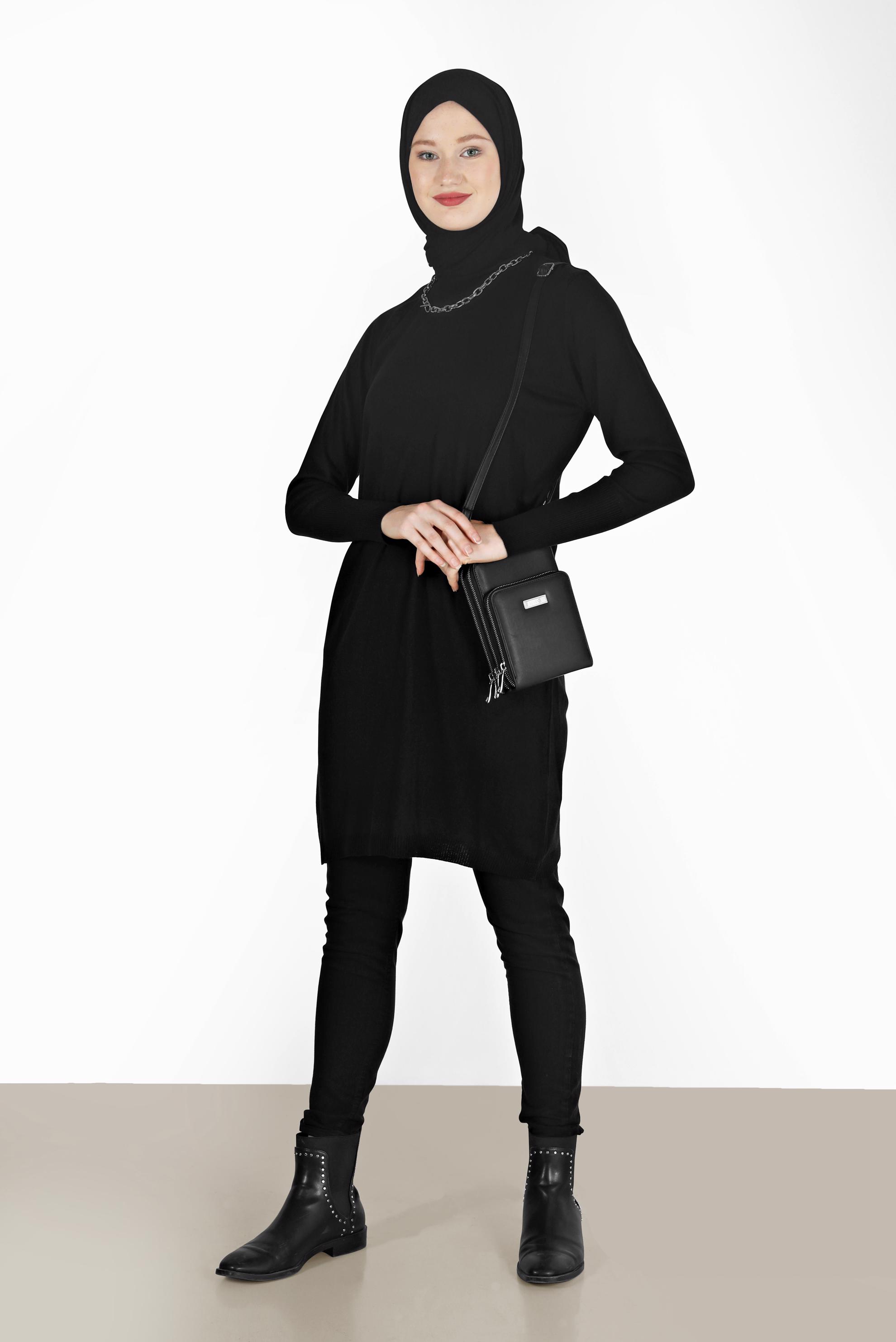 Tesettür giyim SİYAH BASIC TRİKO TUNİK 42102 