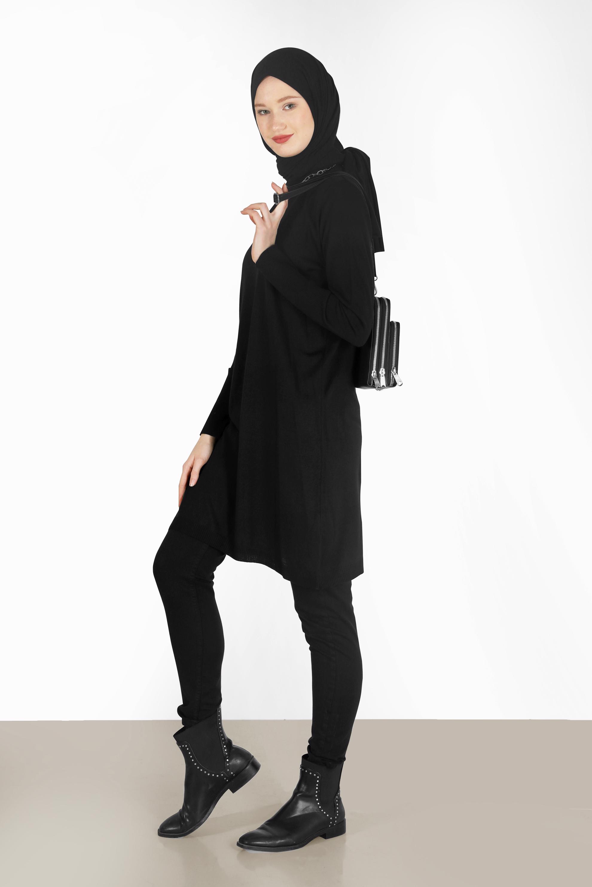 Tesettür giyim SİYAH BASIC TRİKO TUNİK 42102 