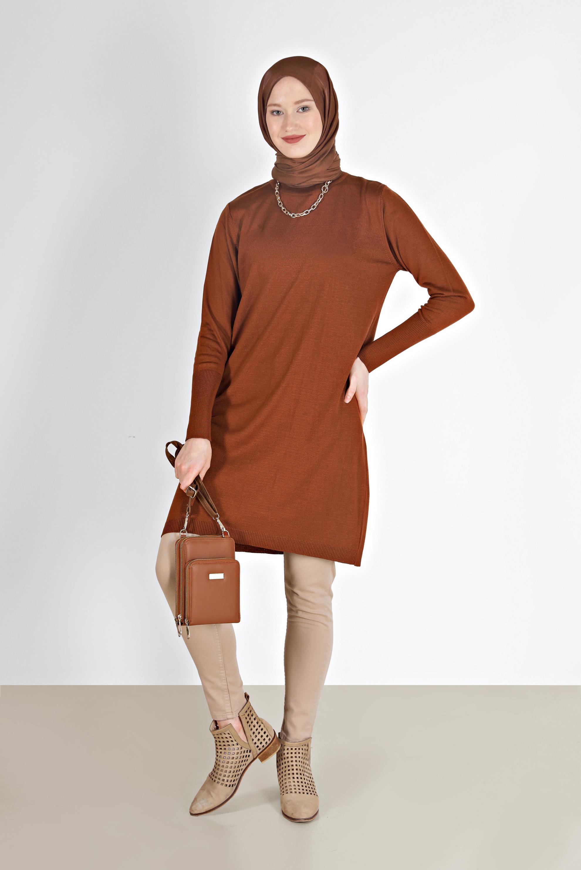 Tesettür giyim TURUNCU BASIC TRİKO TUNİK 42102 