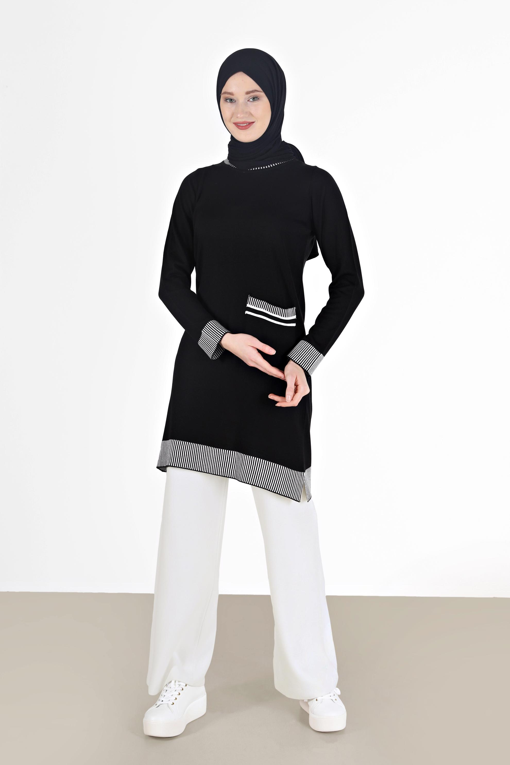 Hijab clothing BLACK POCKET DETAIL KNITWEAR TUNIC 42104 