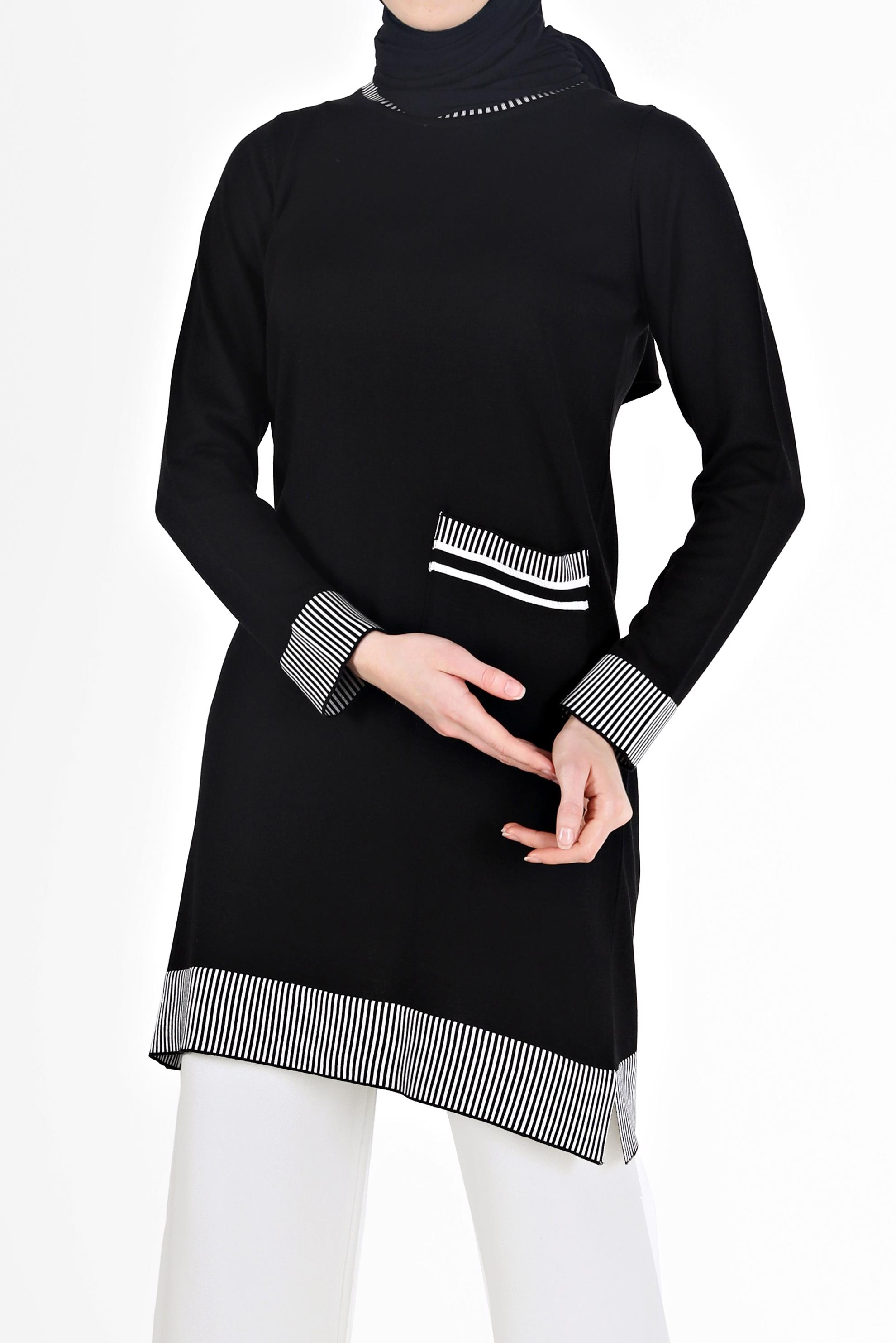 Hijab clothing BLACK POCKET DETAIL KNITWEAR TUNIC 42104 