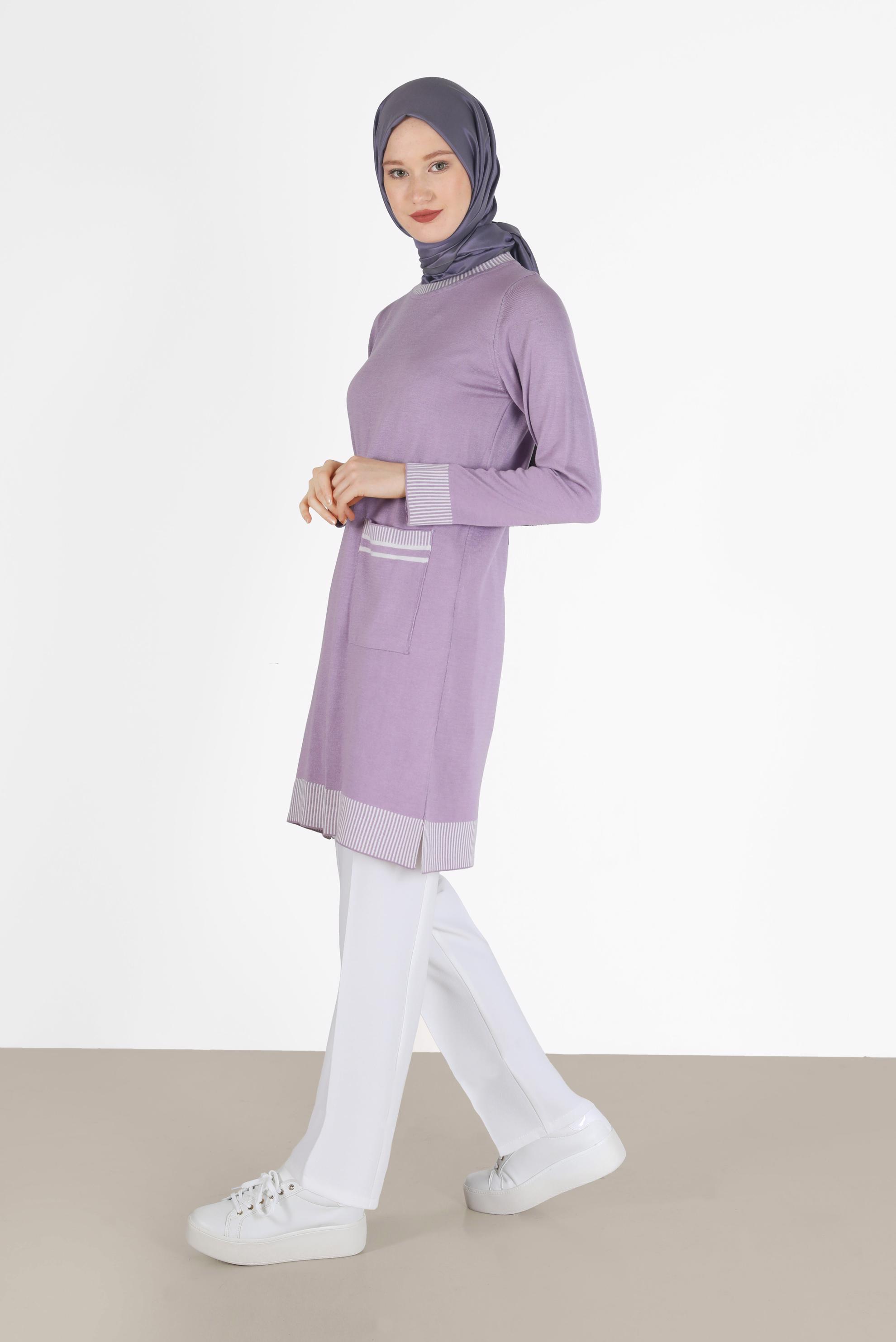 Tesettür giyim MOR CEP DETAYLI TRİKO TUNİK 42104