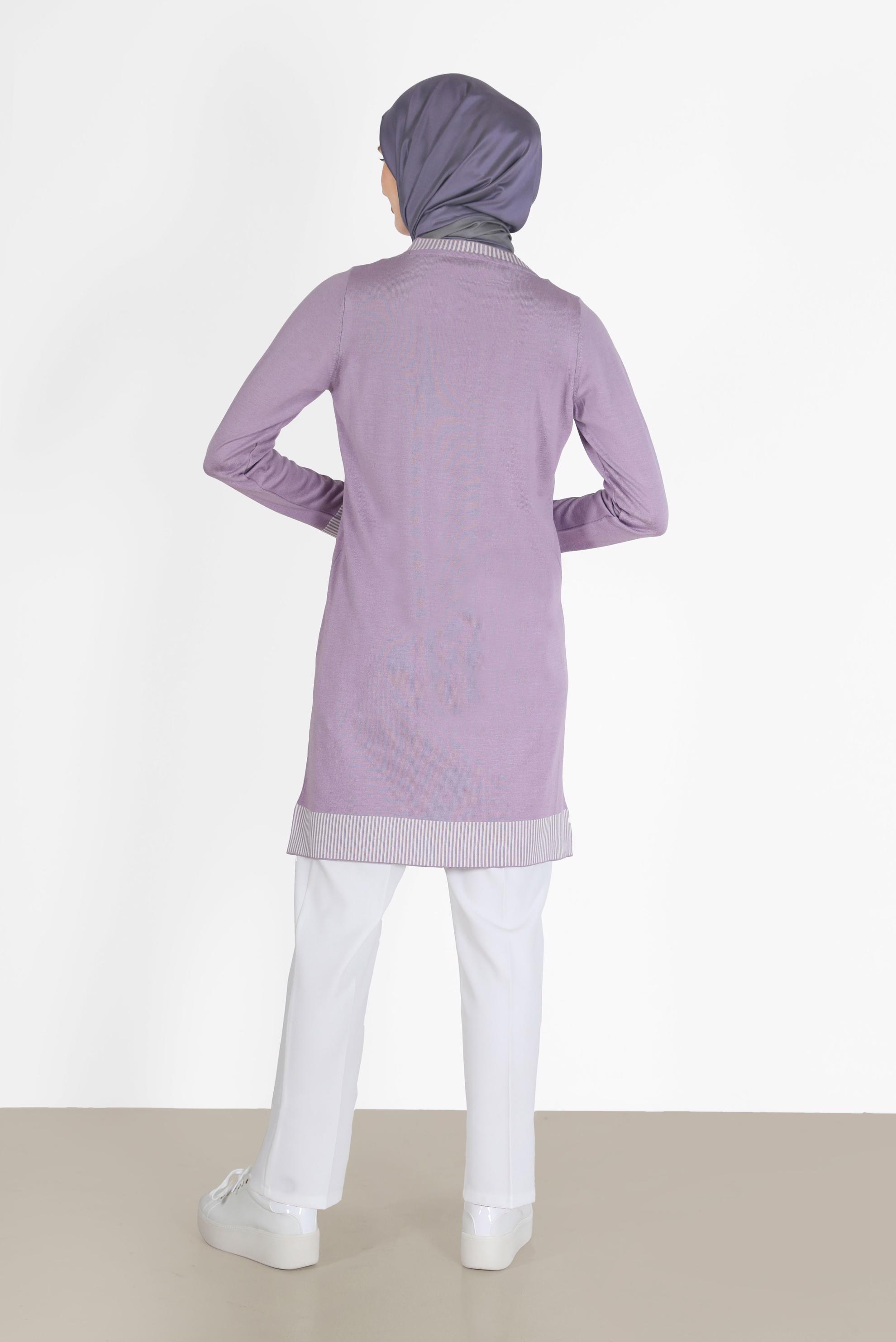 Tesettür giyim MOR CEP DETAYLI TRİKO TUNİK 42104