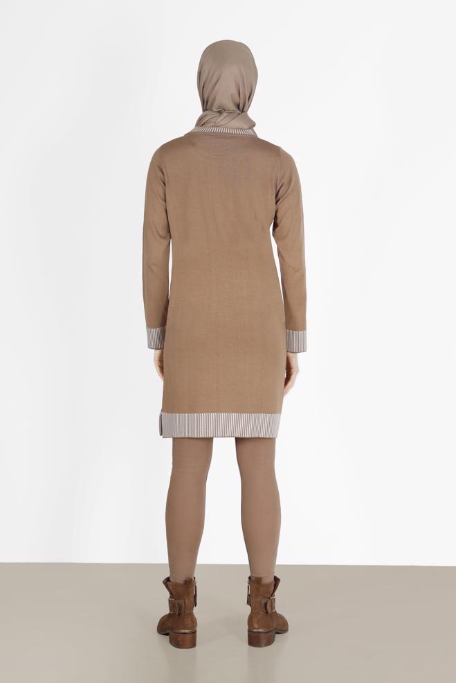 Tesettür giyim KAHVE CEP DETAYLI TRİKO TUNİK 42104 - ALVİNA