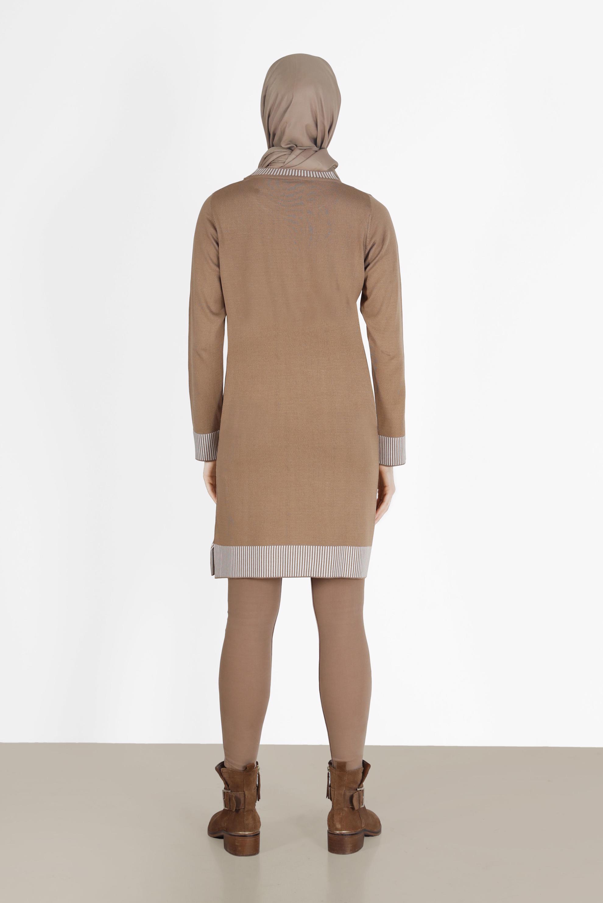 Tesettür giyim KAHVE CEP DETAYLI TRİKO TUNİK 42104