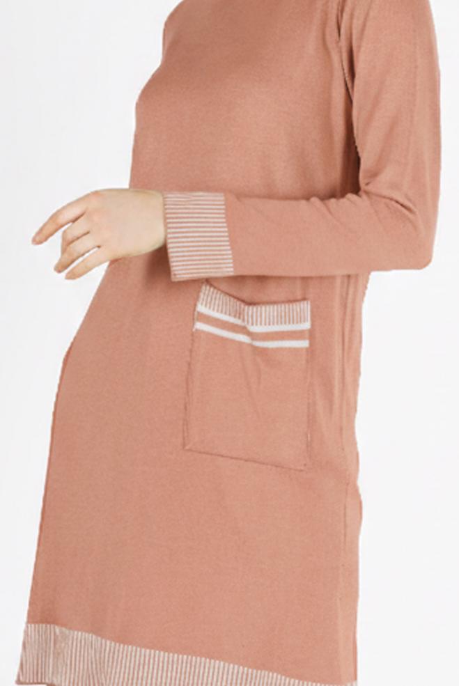 Vêtements hijab POUDRE TUNIQUE MAILLE DÉTAIL POCHE 42104 - ALVİNA