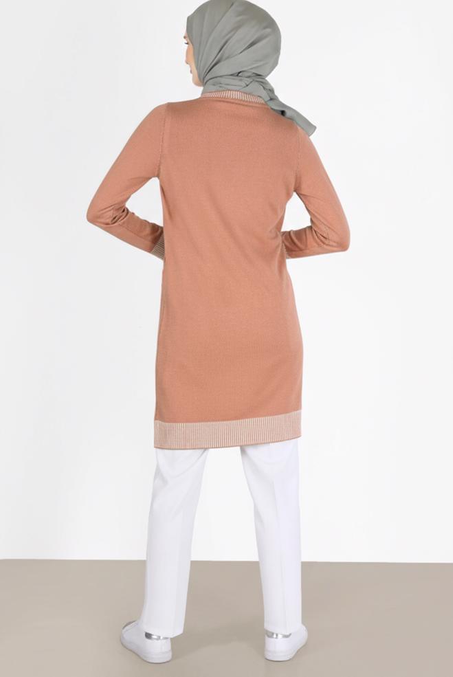 Vêtements hijab POUDRE TUNIQUE MAILLE DÉTAIL POCHE 42104 - ALVİNA