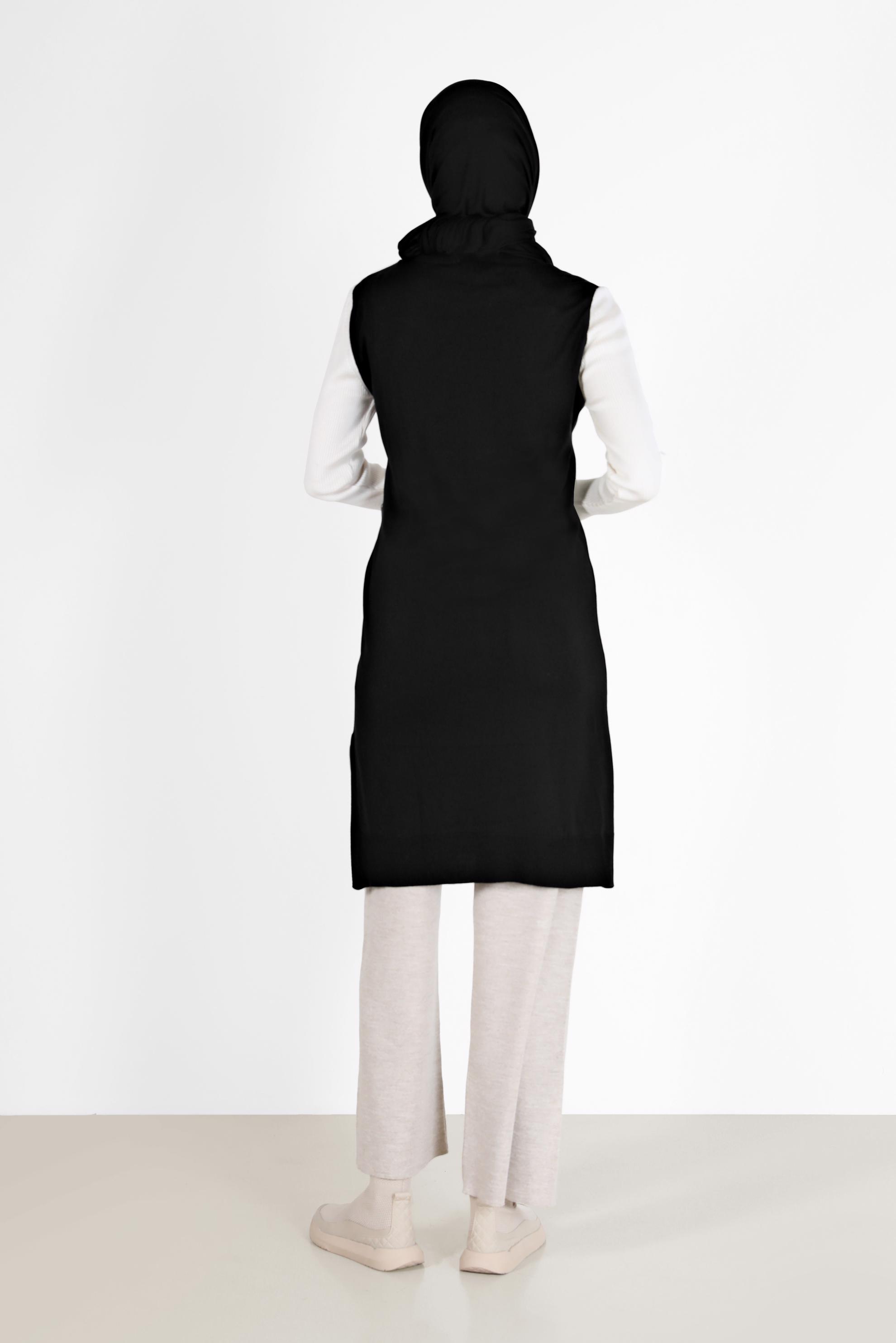 Tesettür giyim SİYAH KUŞAK DETAYLI 2 RENKLİ TRİKO TUNİK 42105 