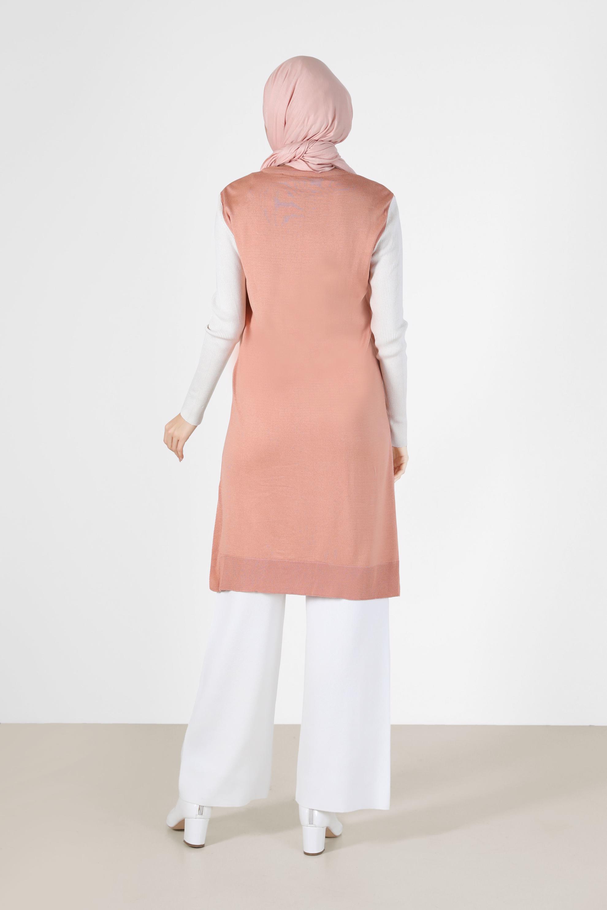 Tesettür giyim PUDRA KUŞAK DETAYLI 2 RENKLİ TRİKO TUNİK 42105 