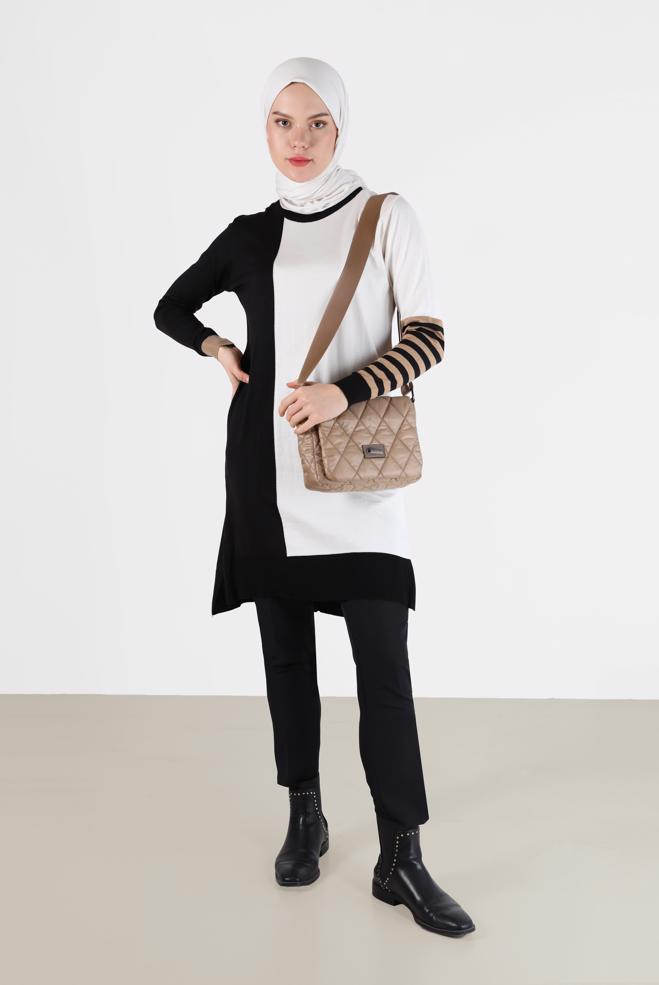 Tesettür giyim  ŞERİT DETAYLI 3-RENKLİ TRİKO TUNİK 42106  - ALVİNA