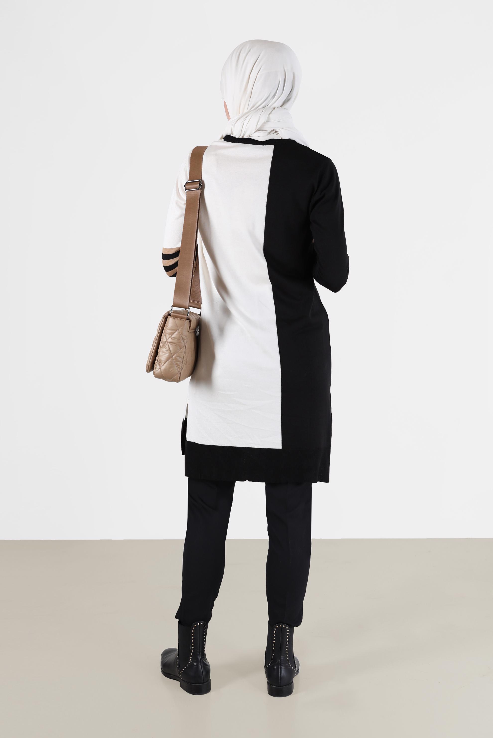 Tesettür giyim SİYAH ŞERİT DETAYLI 3-RENKLİ TRİKO TUNİK 42106 