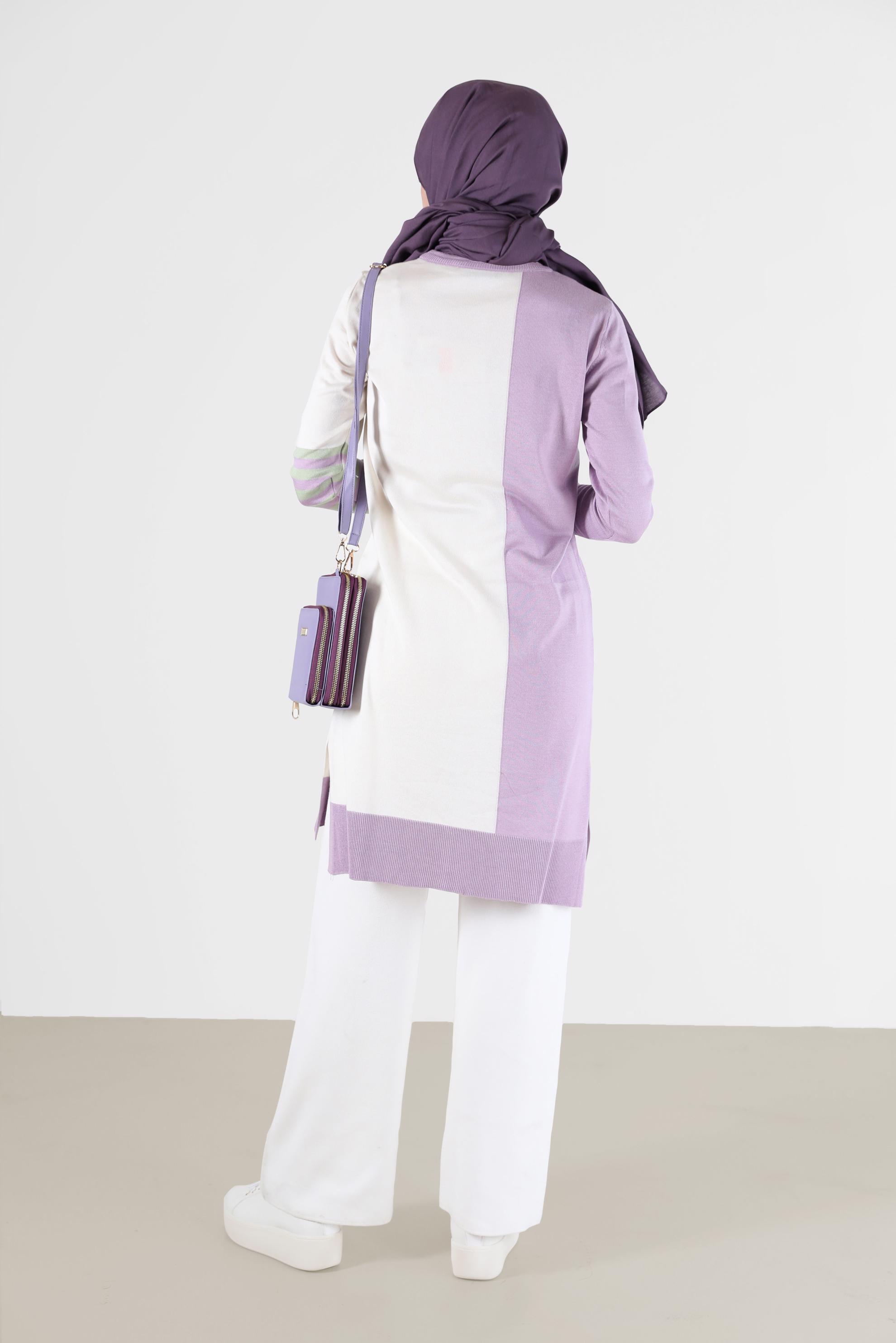 Tesettür giyim MOR ŞERİT DETAYLI 3-RENKLİ TRİKO TUNİK 42106 