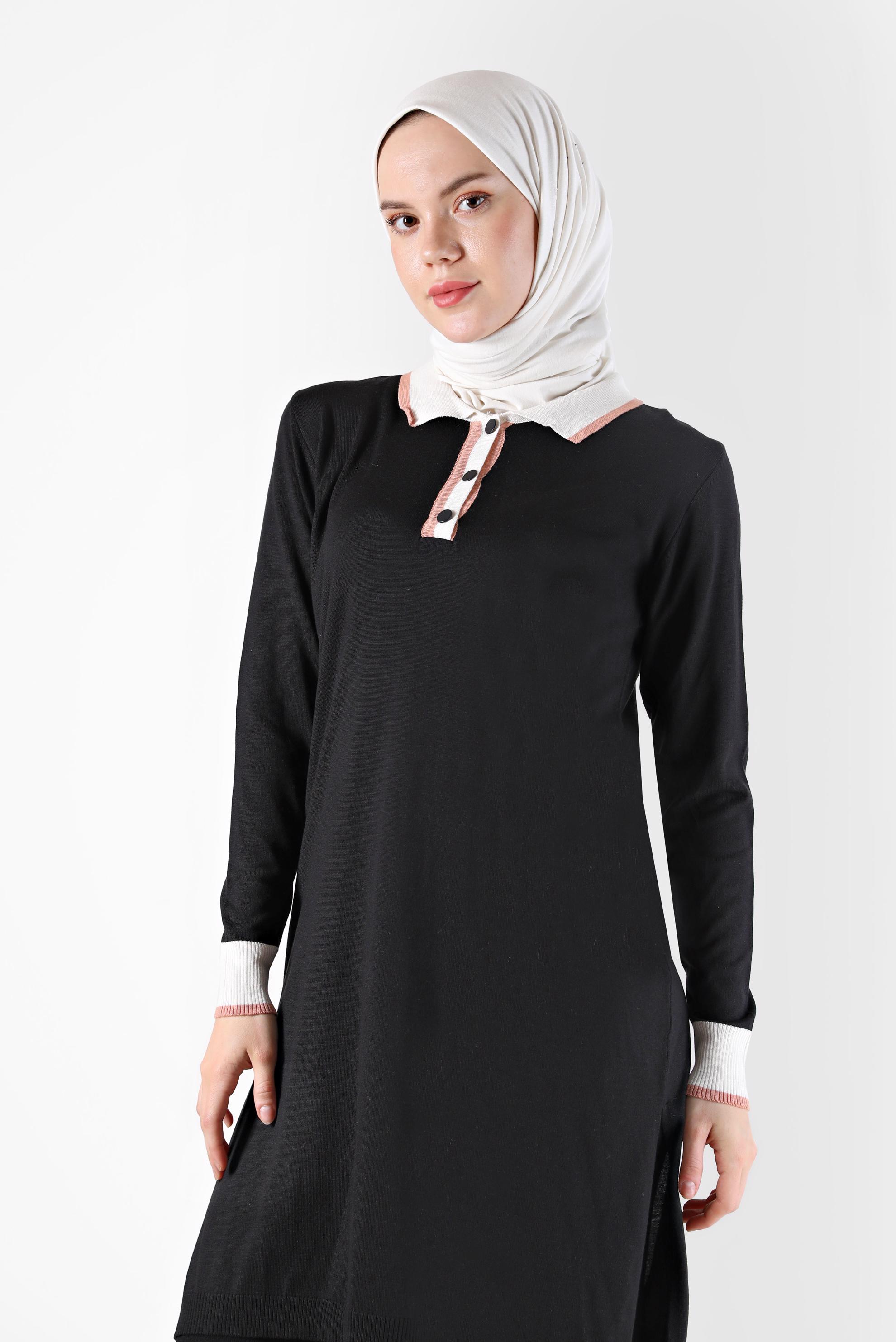 Hijab clothing BLACK POLO NECK RIBBED KNITWEAR TUNIC 42108 