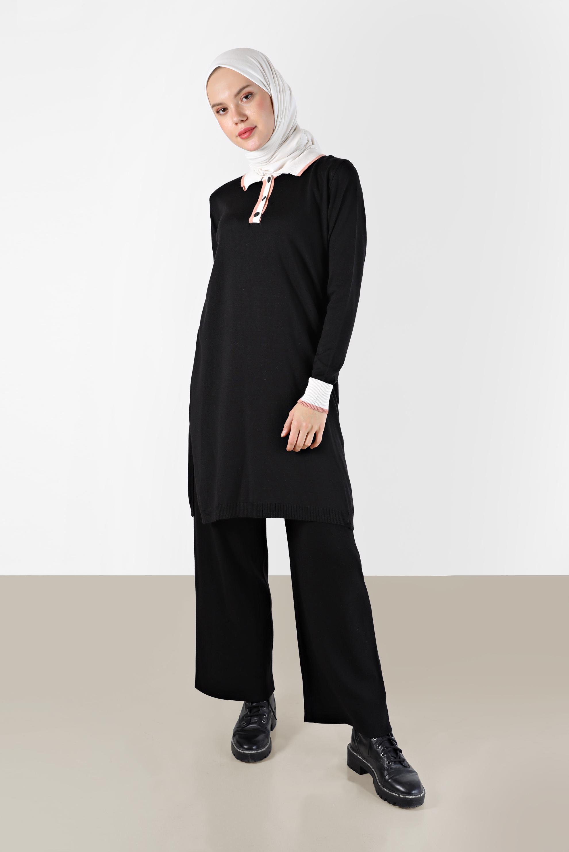 Hijab clothing BLACK POLO NECK RIBBED KNITWEAR TUNIC 42108 