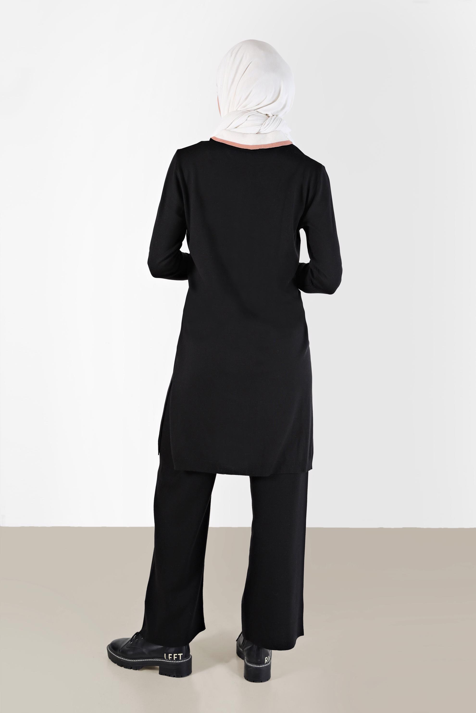 Hijab clothing BLACK POLO NECK RIBBED KNITWEAR TUNIC 42108 