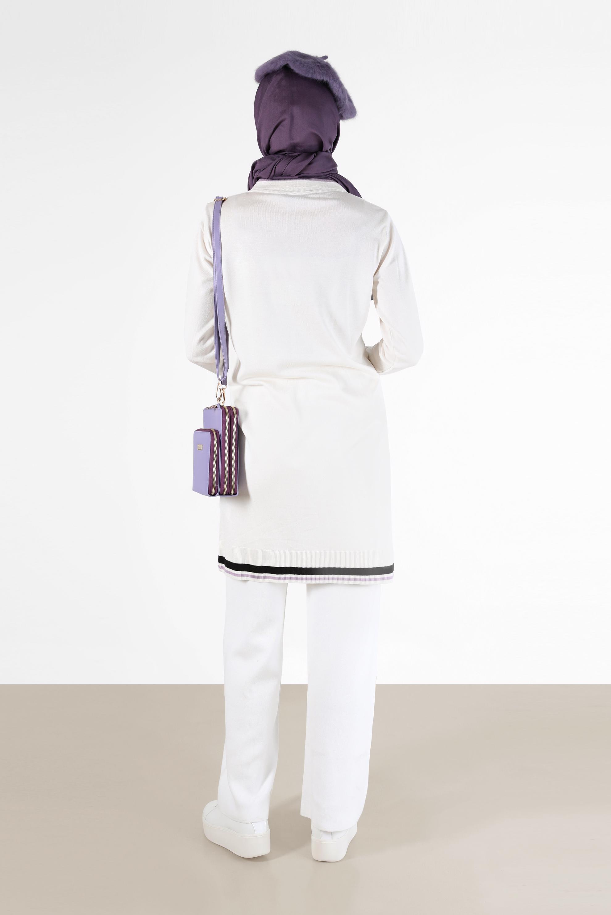 Hijab clothing WHITE RHOMBUS KNIT DETAIL POLO NECK KNITWEAR TUNIC 42109 