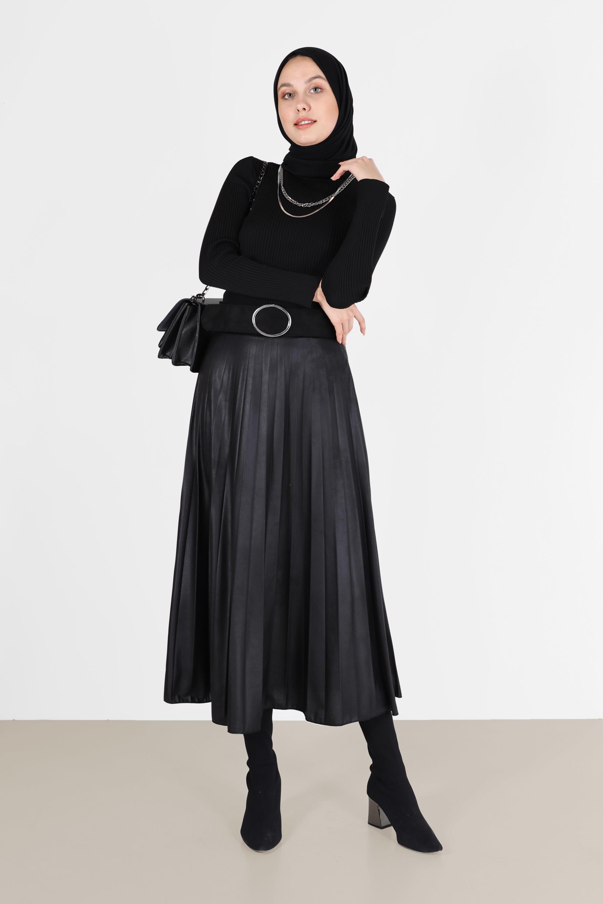 Tesettür giyim SİYAH BOĞAZLI YAKA TRİKO KAZAK 42112 