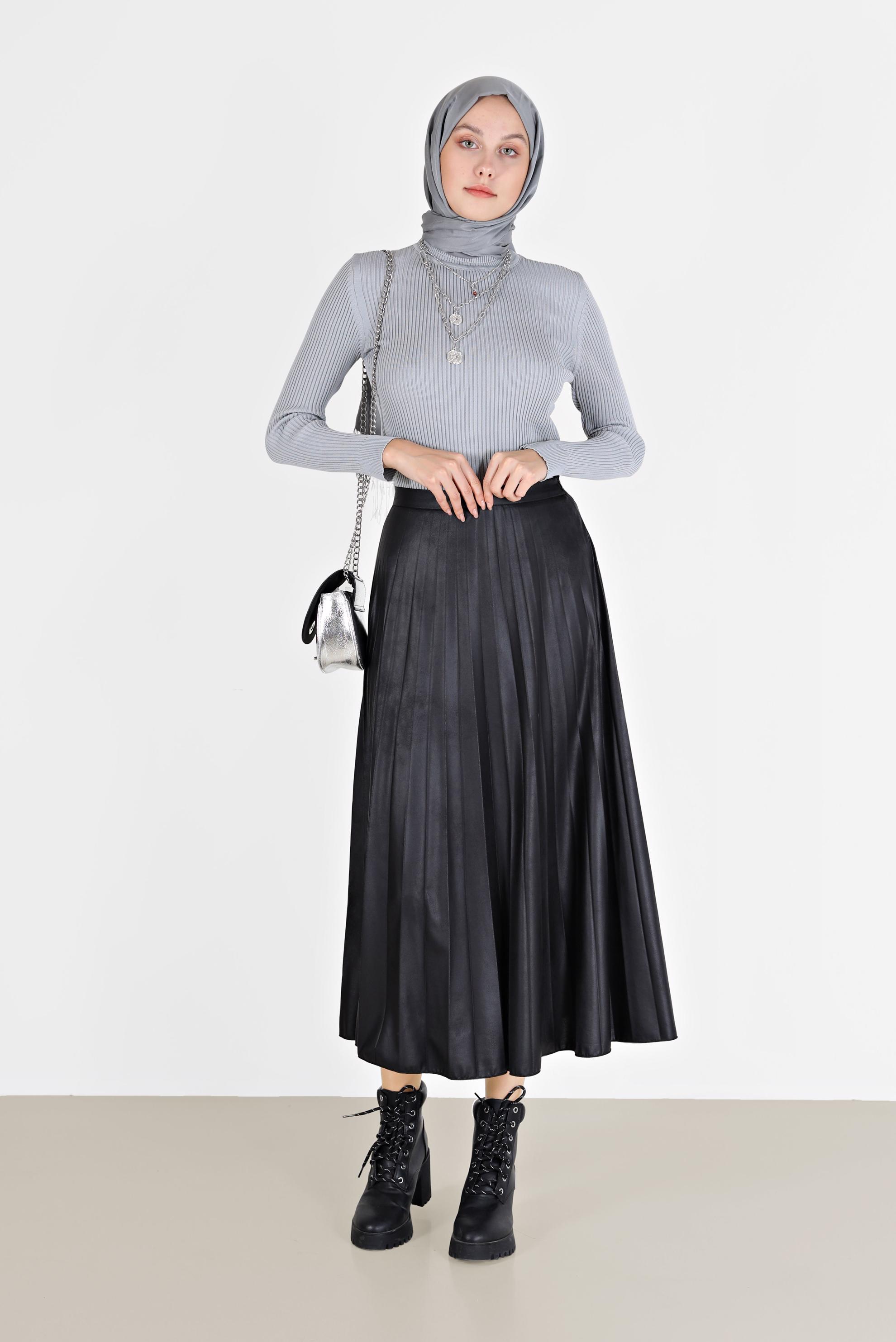 Tesettür giyim GRİ BOĞAZLI YAKA TRİKO KAZAK 42112 