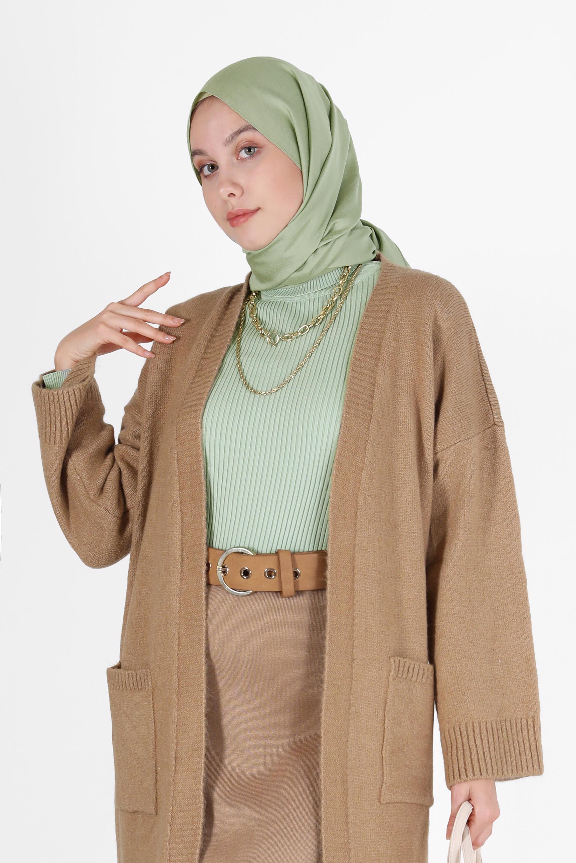 Tesettür giyim YEŞİL BOĞAZLI YAKA TRİKO KAZAK 42112 