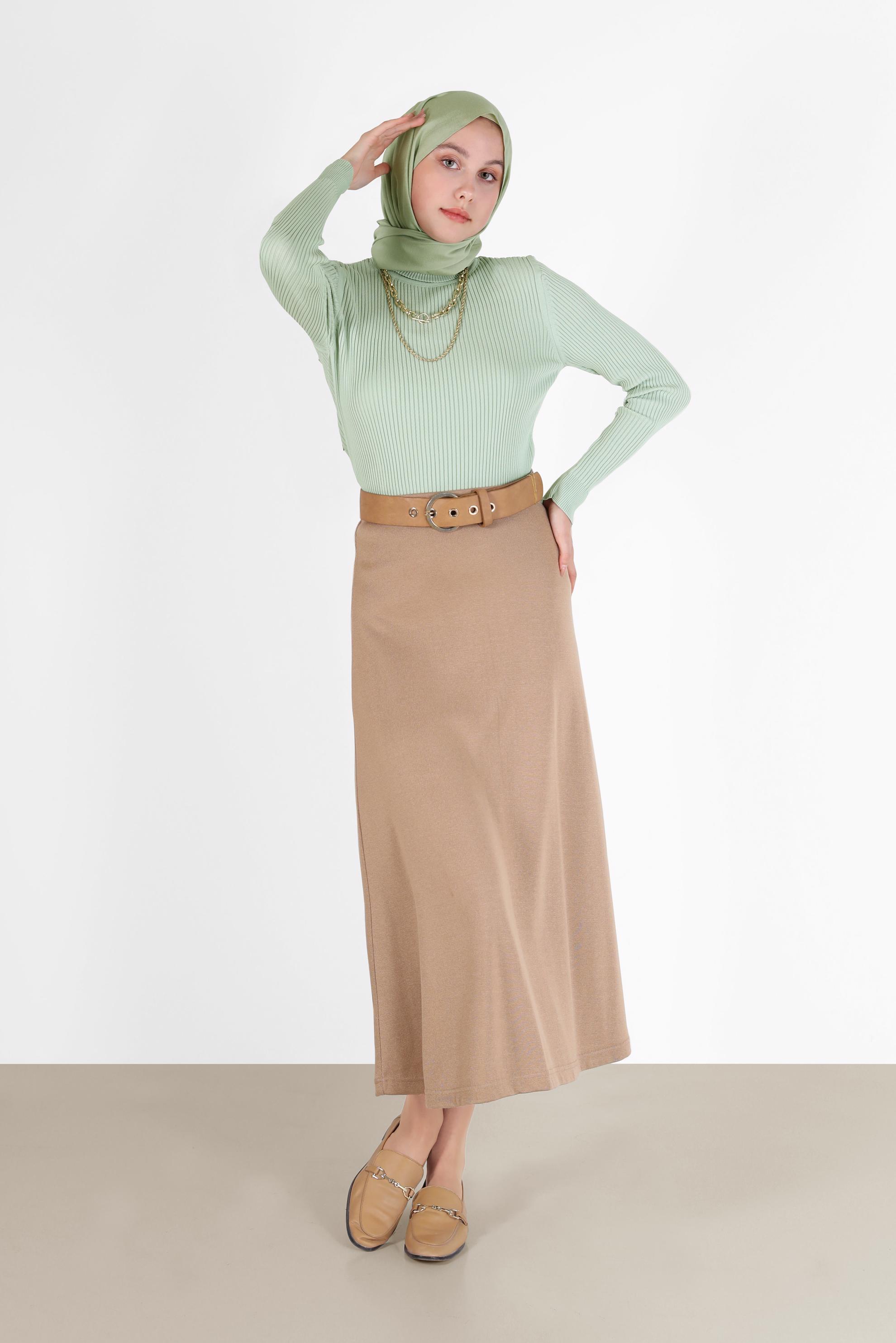 Tesettür giyim YEŞİL BOĞAZLI YAKA TRİKO KAZAK 42112 