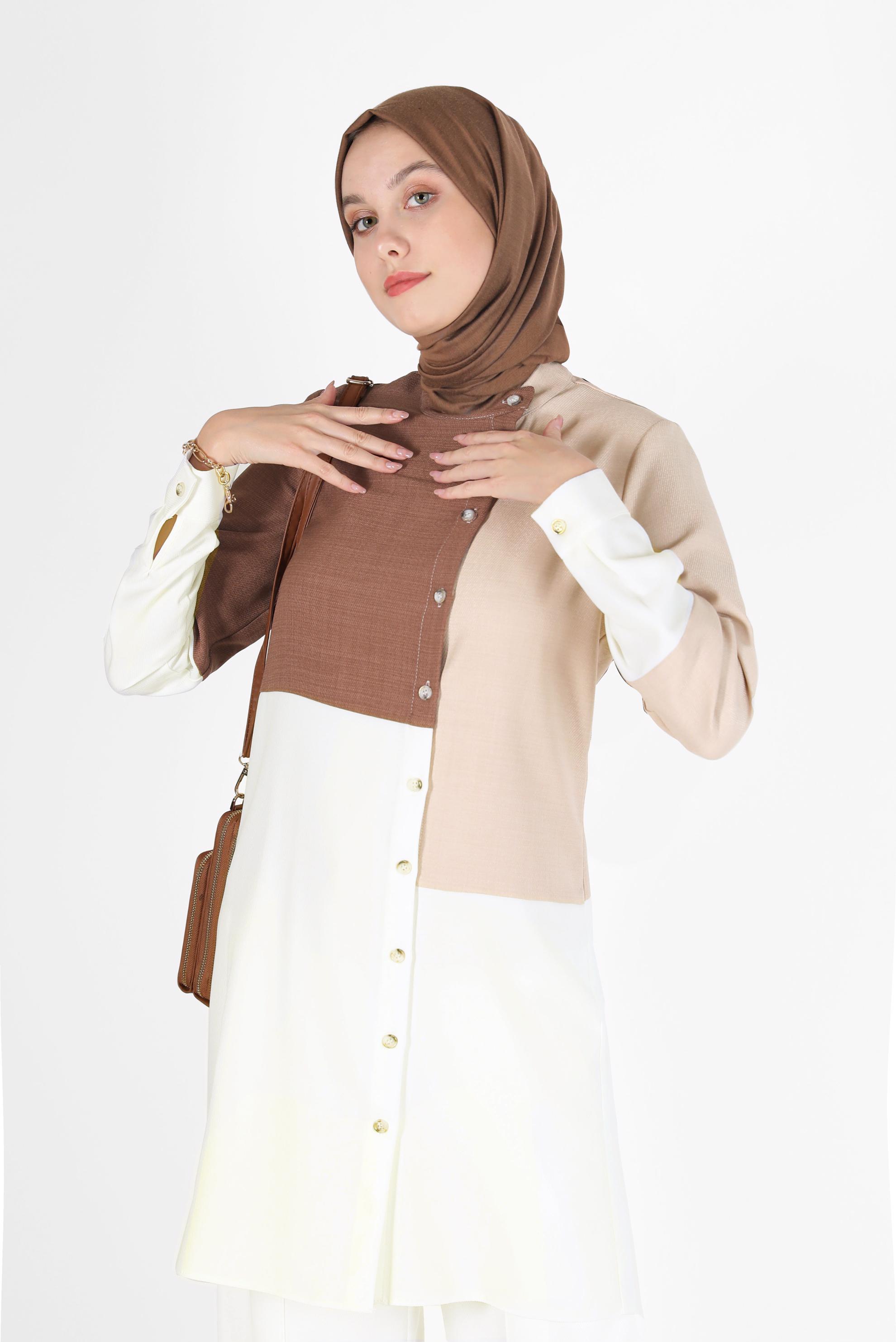 Hijab clothing BEIGE 3-COLOR BUTTON DETAIL TUNIC 42168 