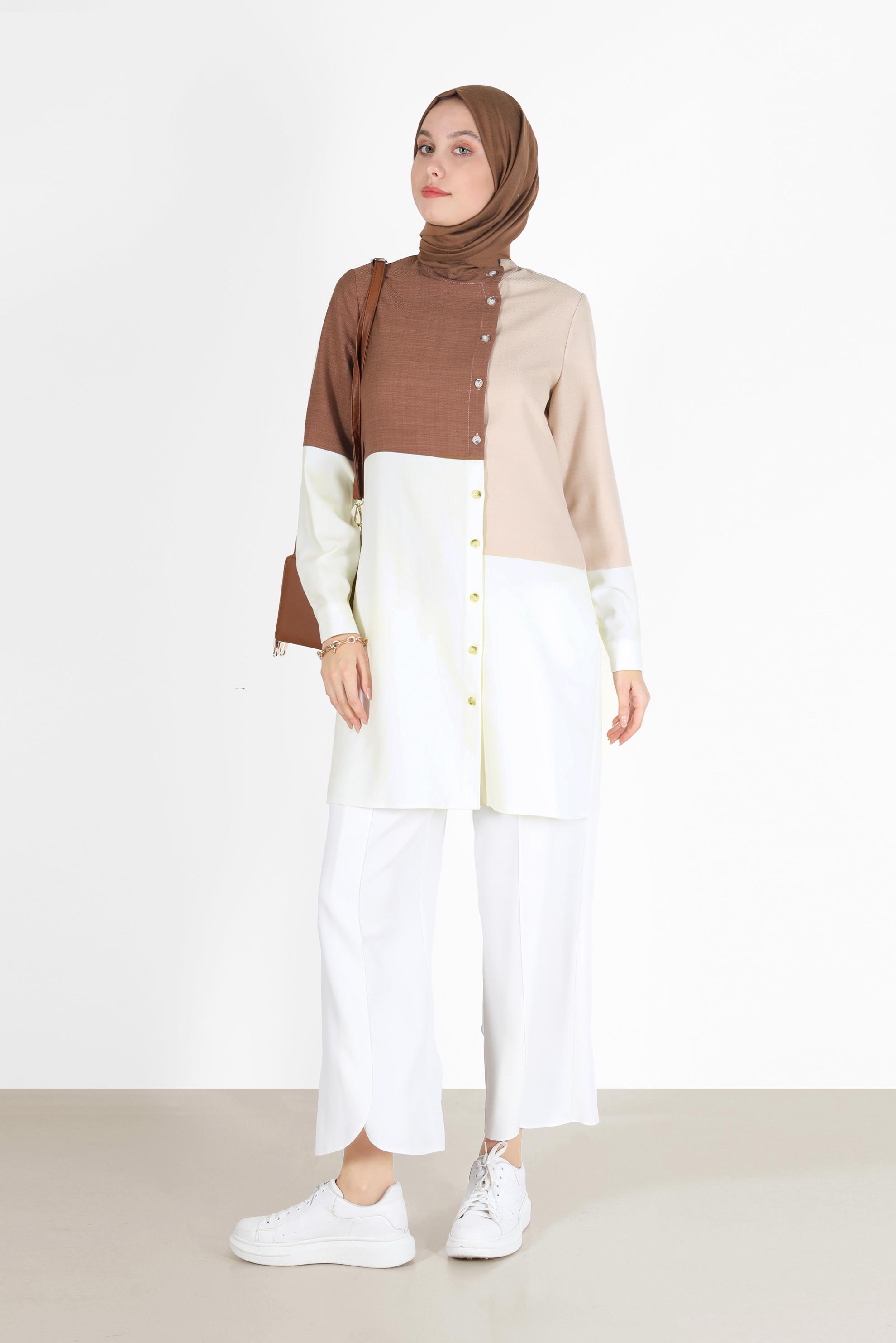 Hijab clothing BEIGE 3-COLOR BUTTON DETAIL TUNIC 42168 