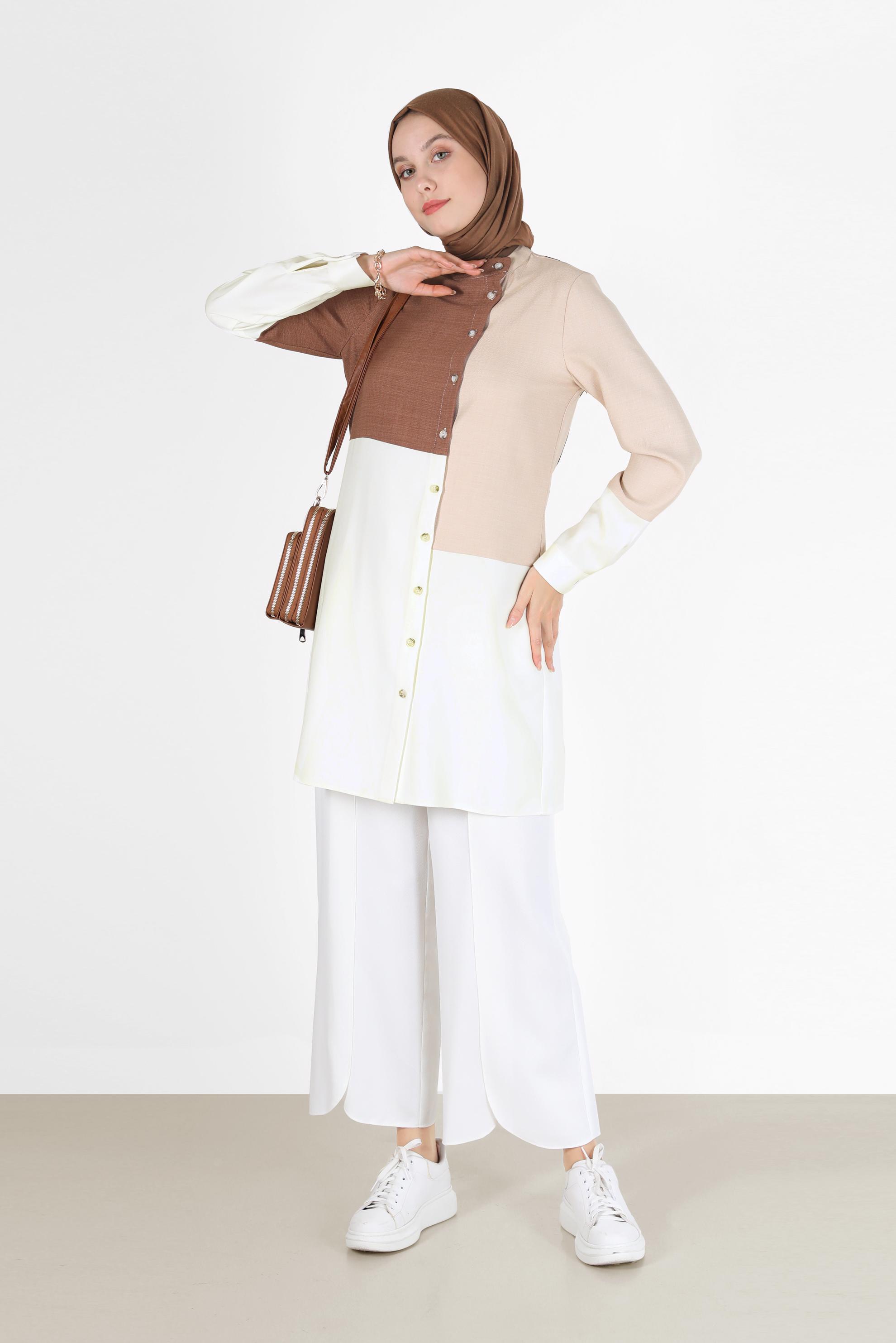 Hijab clothing BEIGE 3-COLOR BUTTON DETAIL TUNIC 42168 