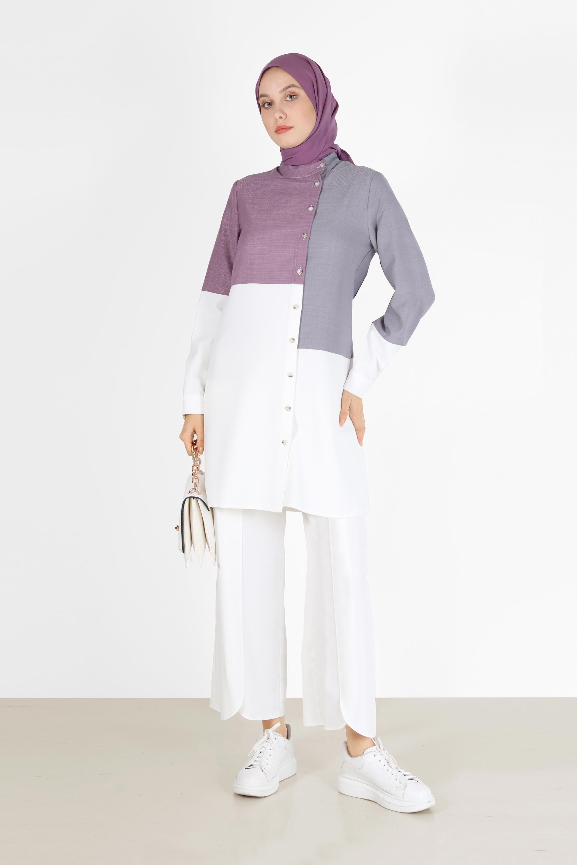 Vêtements hijab GRIS TUNIQUE 3 COULEURS DÉTAIL BOUTONS 42168