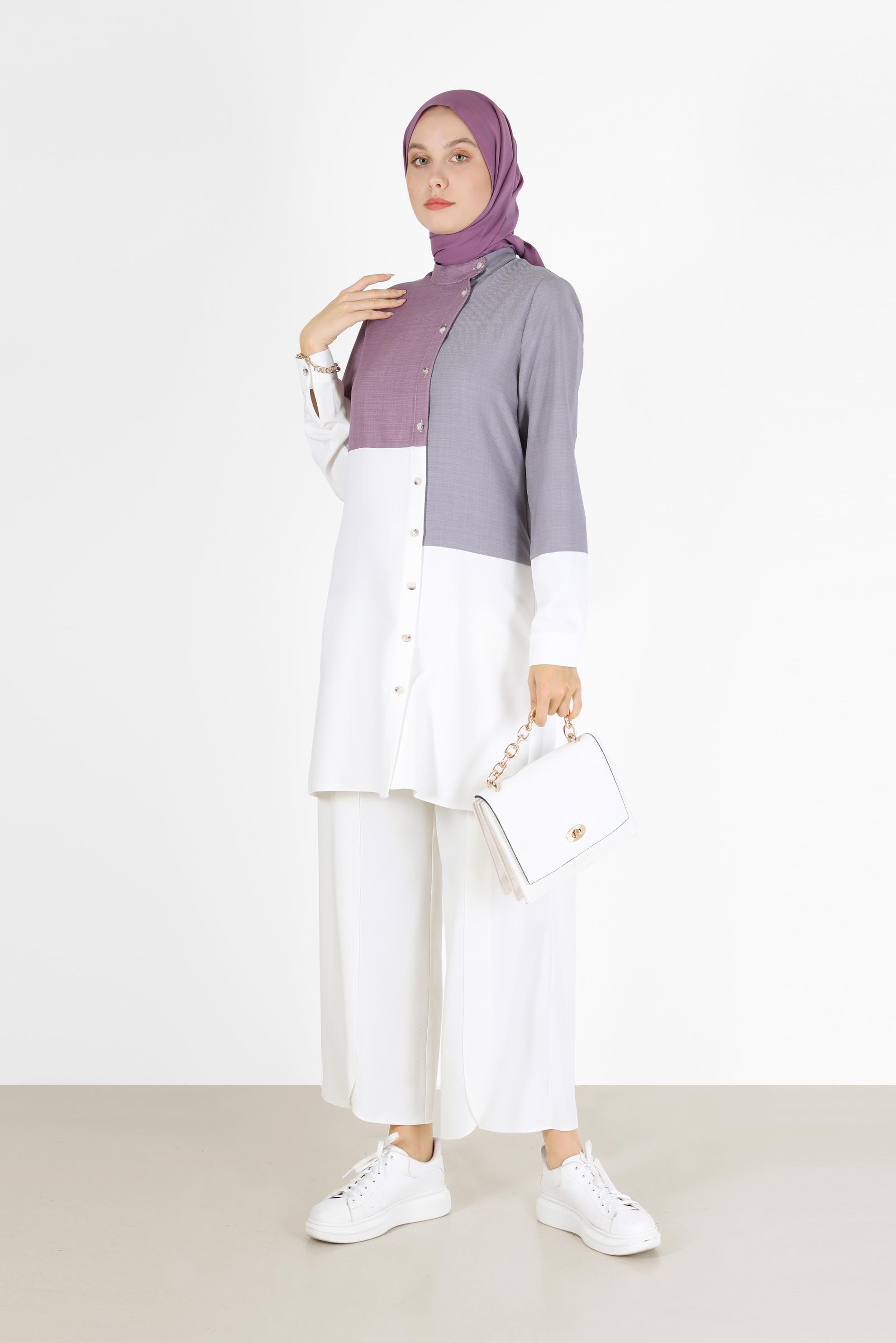 Vêtements hijab GRIS TUNIQUE 3 COULEURS DÉTAIL BOUTONS 42168