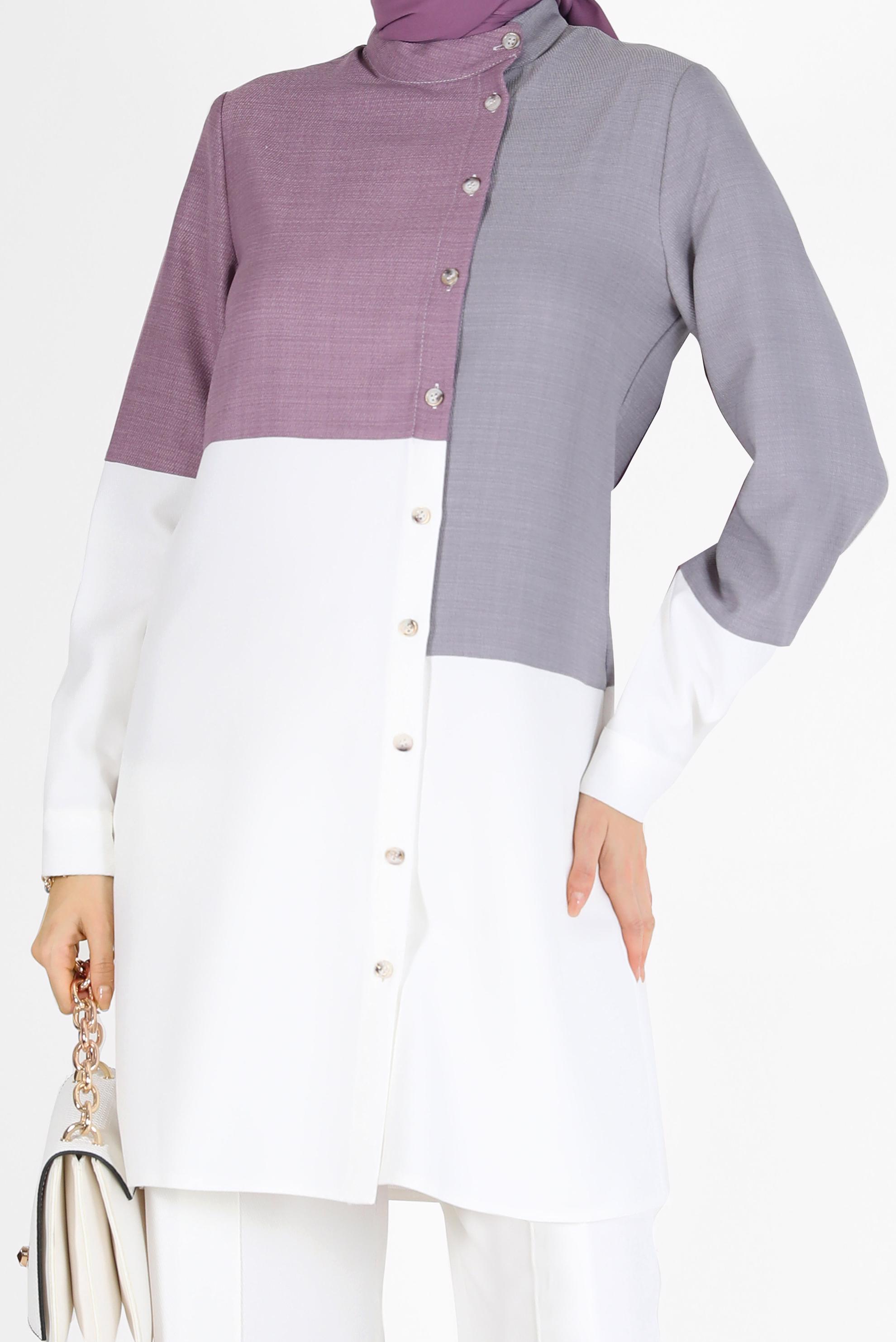 Vêtements hijab GRIS TUNIQUE 3 COULEURS DÉTAIL BOUTONS 42168