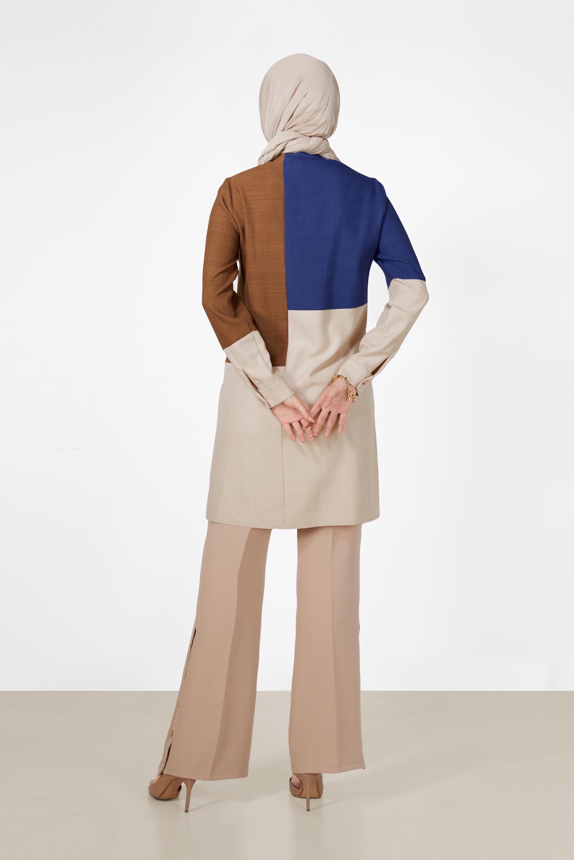 Tesettür giyim MAVİ 3 RENKLİ DÜĞME DETAYLI TUNİK 42168 