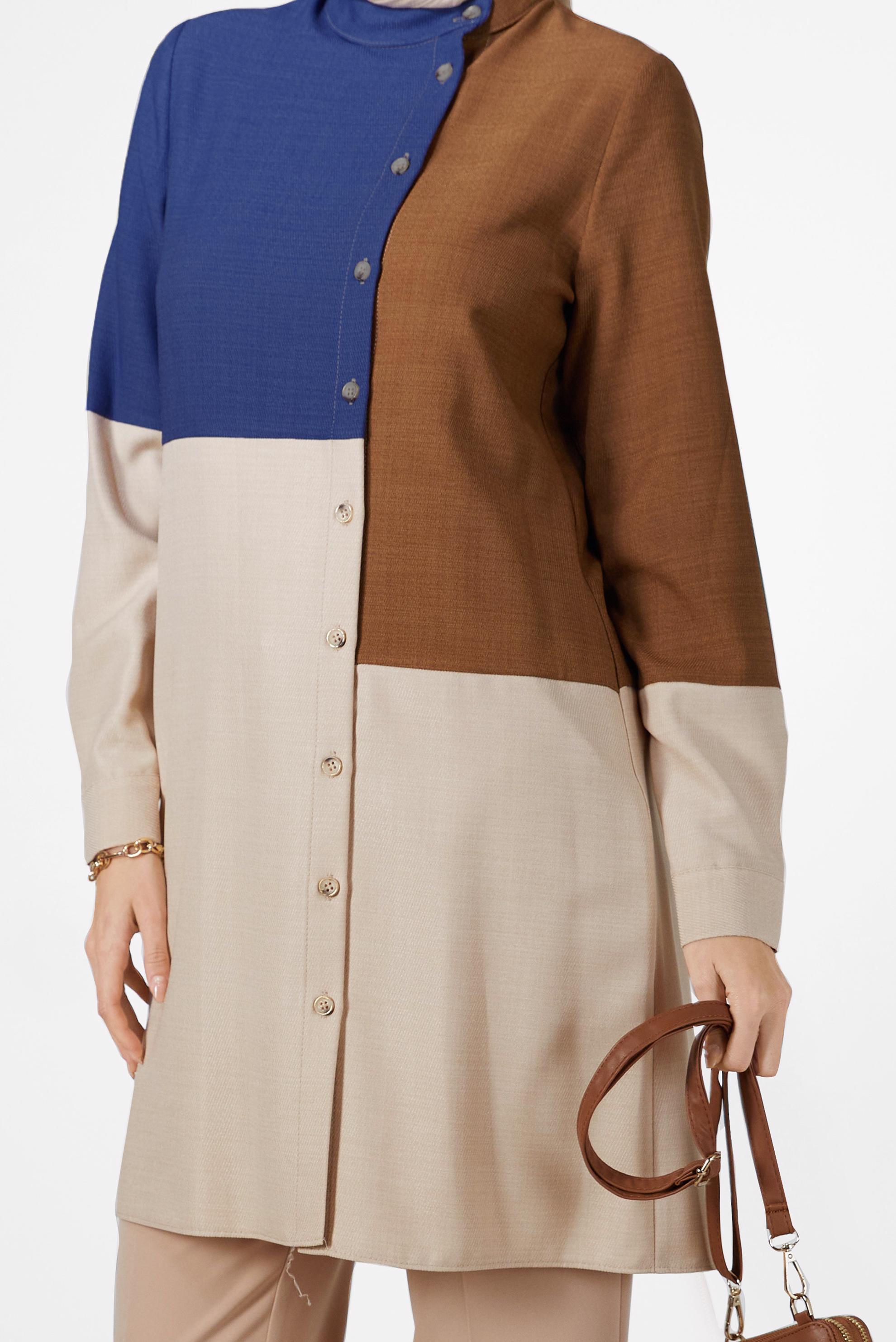 Tesettür giyim MAVİ 3 RENKLİ DÜĞME DETAYLI TUNİK 42168 