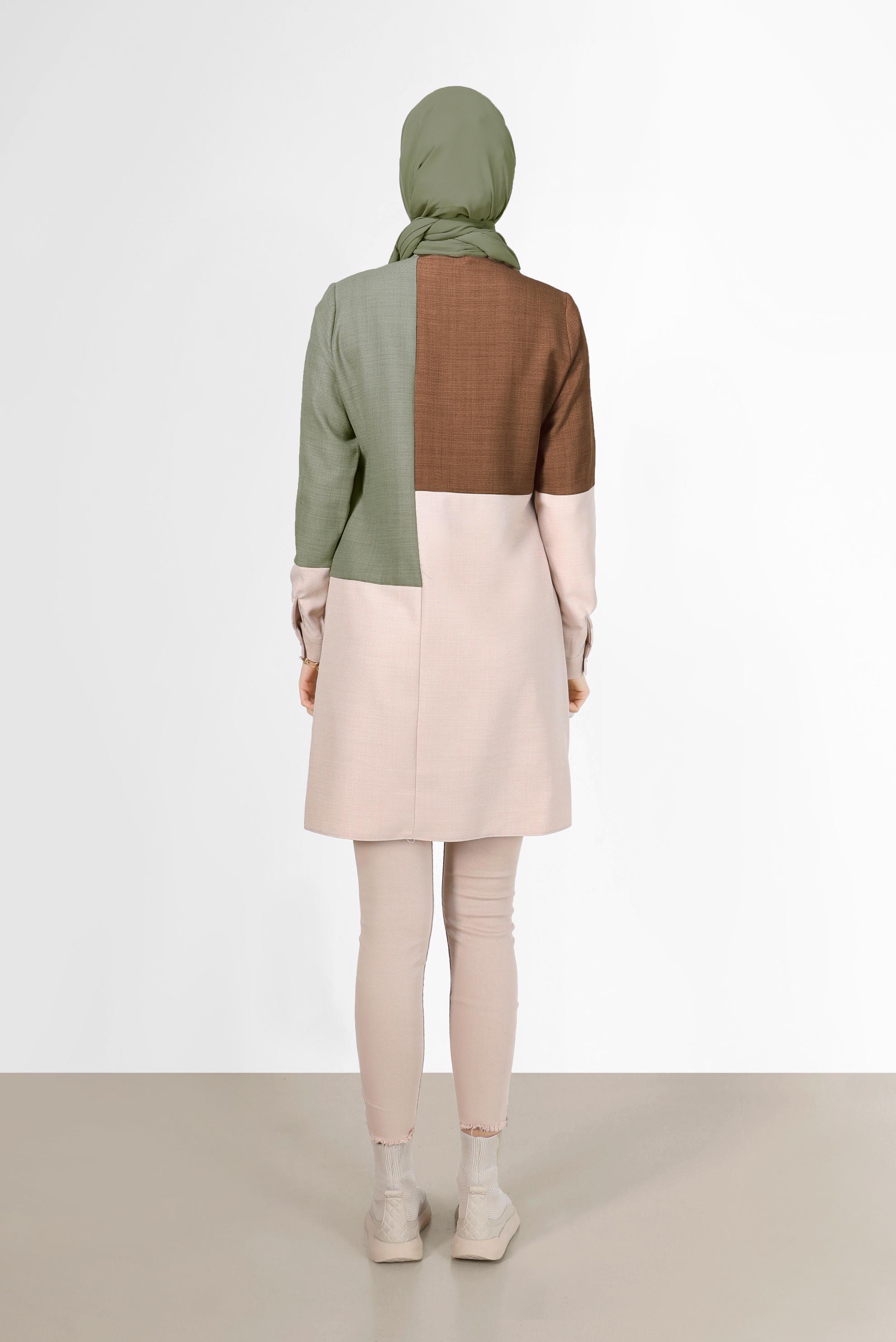 Tesettür giyim YEŞİL 3 RENKLİ DÜĞME DETAYLI TUNİK 42168 