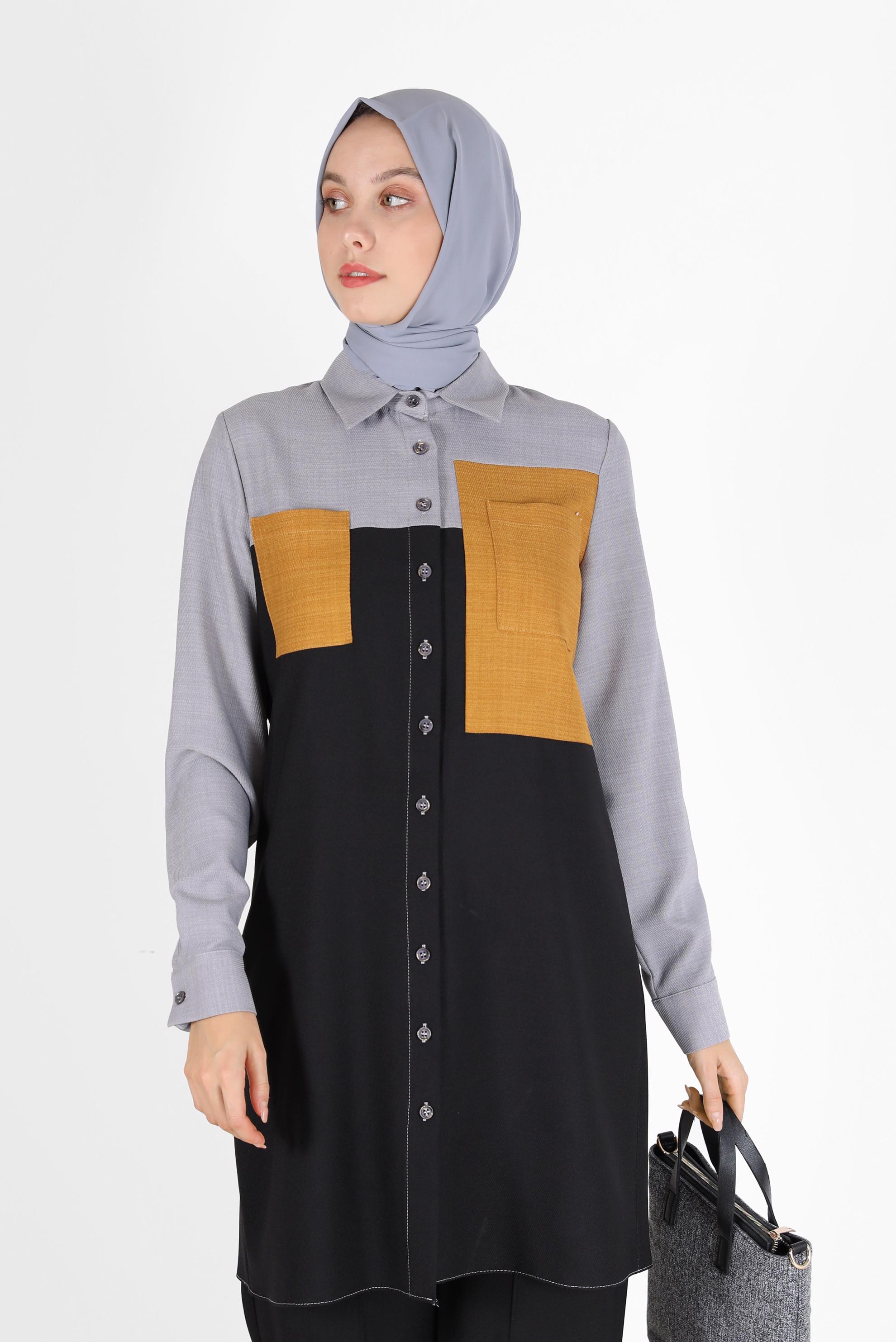 Hijab clothing BLACK POCKET DETAIL 3-COLOR TUNIC 42169 