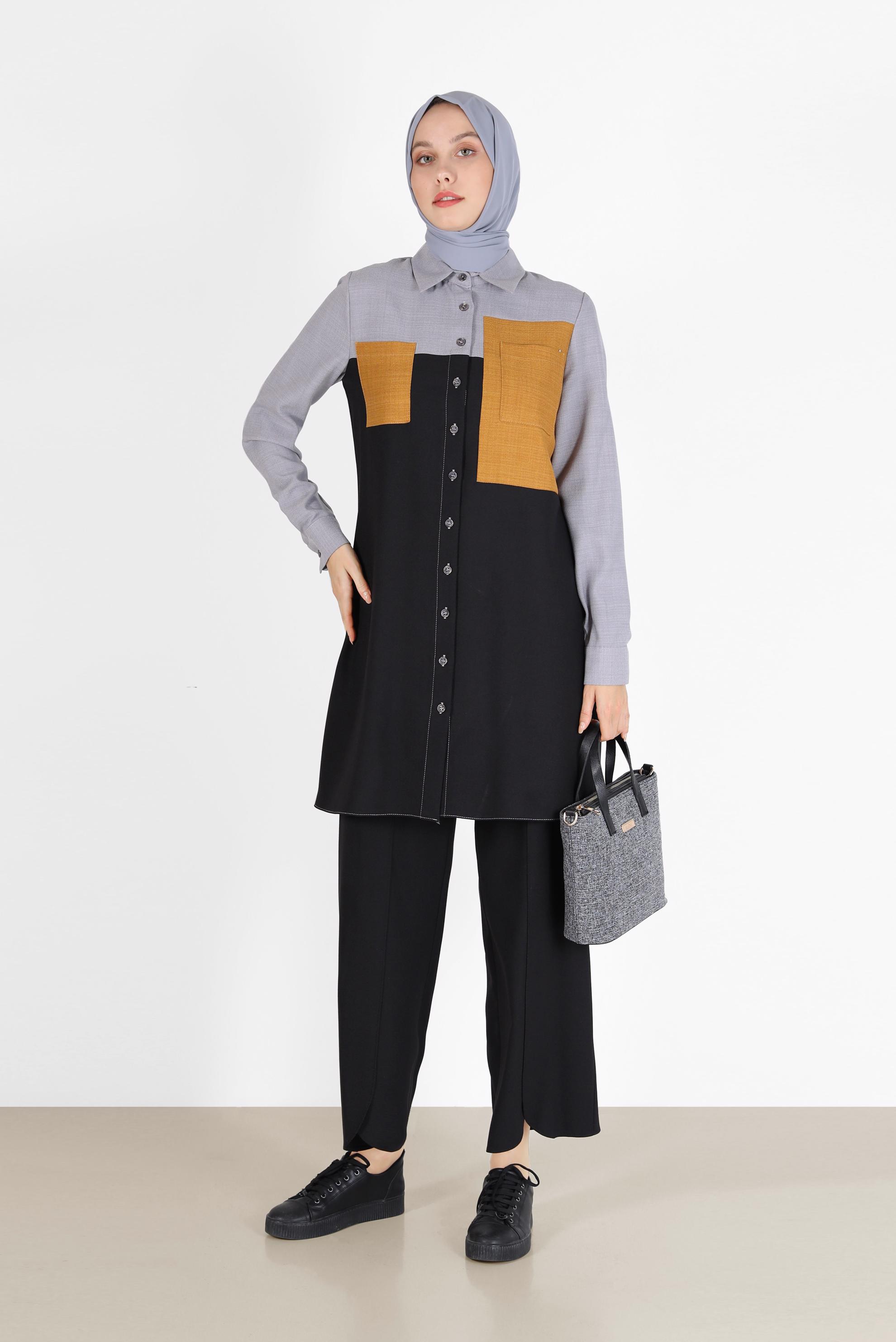 Hijab clothing BLACK POCKET DETAIL 3-COLOR TUNIC 42169 