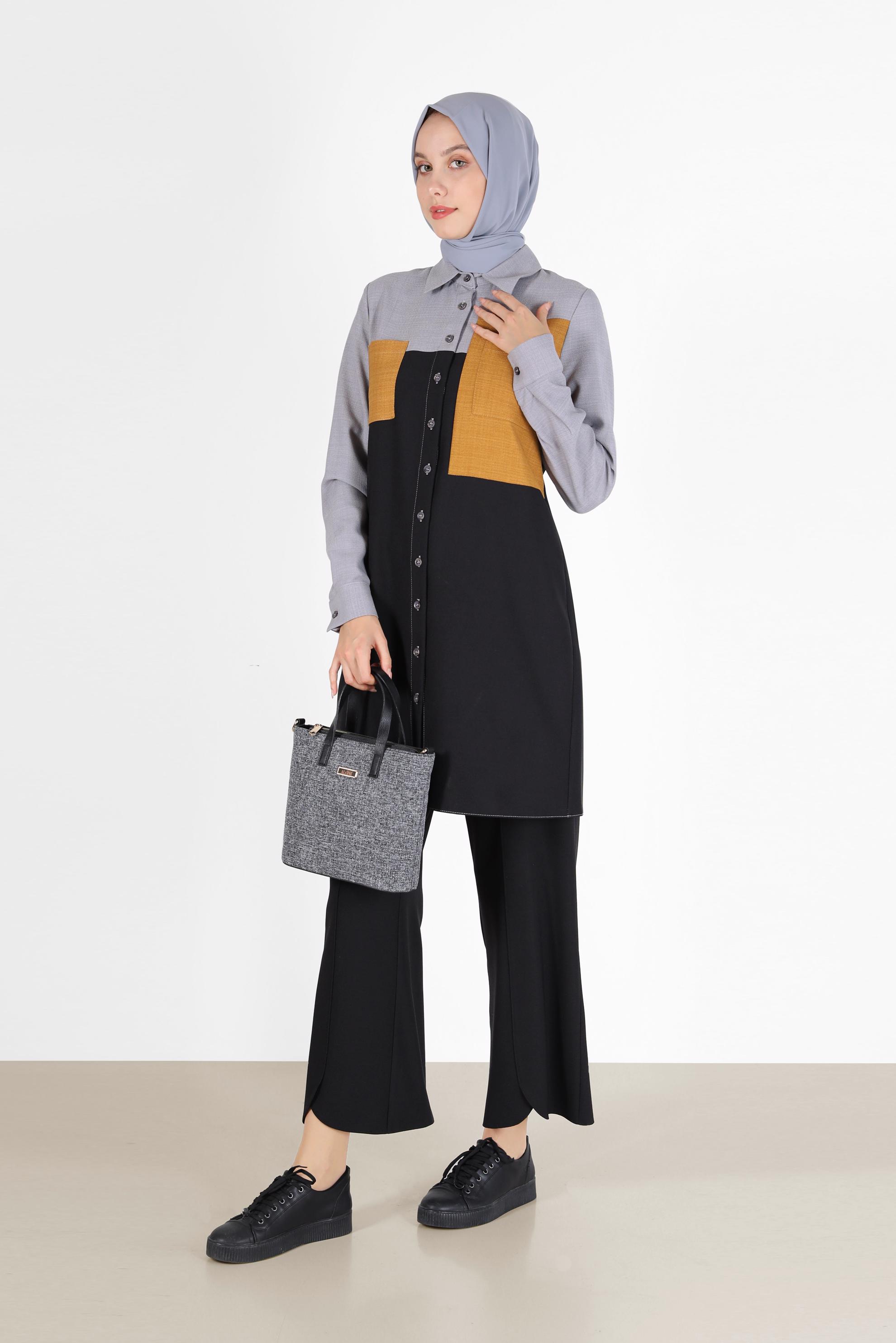 Hijab clothing BLACK POCKET DETAIL 3-COLOR TUNIC 42169 