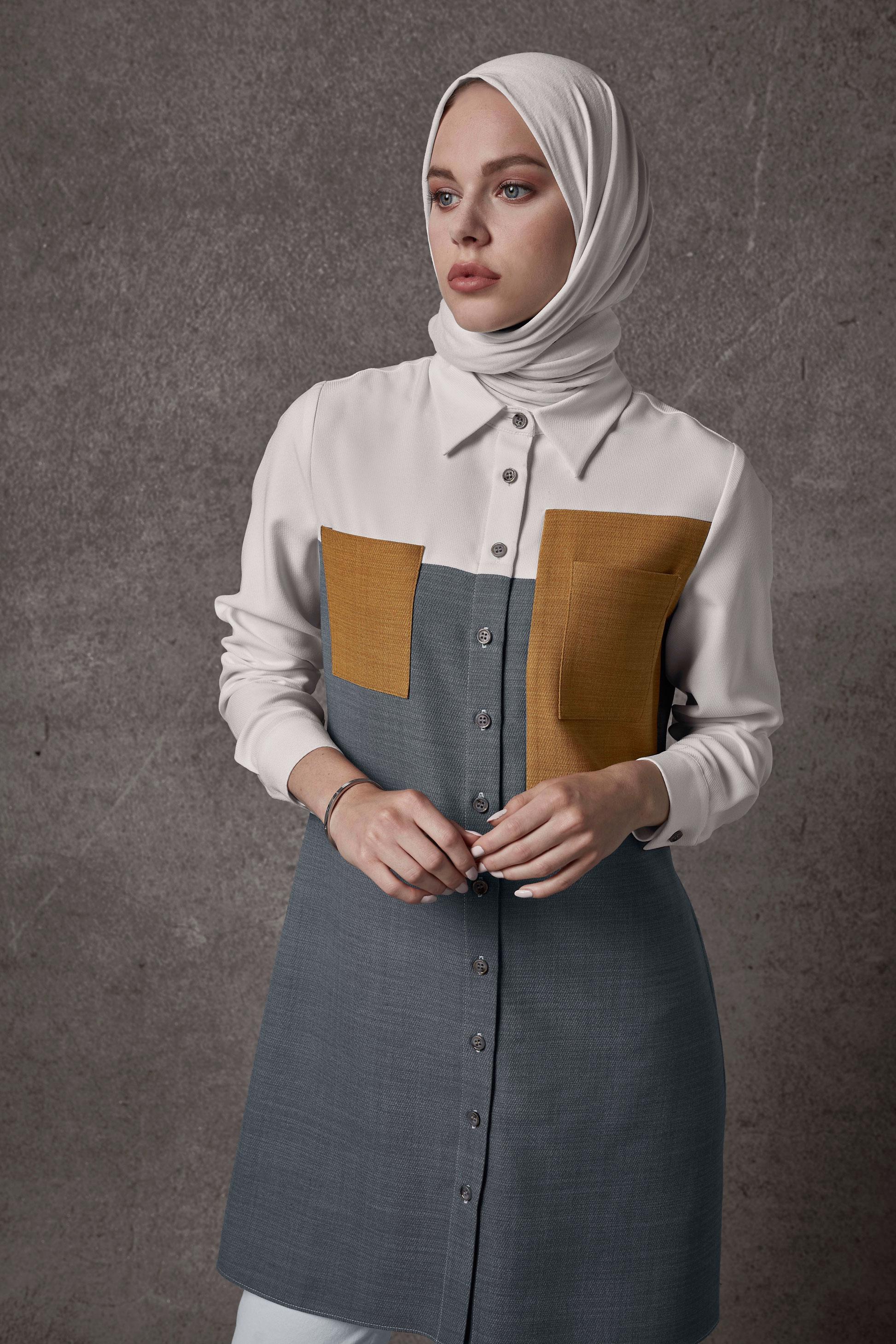 Hijab clothing GREY POCKET DETAIL 3-COLOR TUNIC 42169 