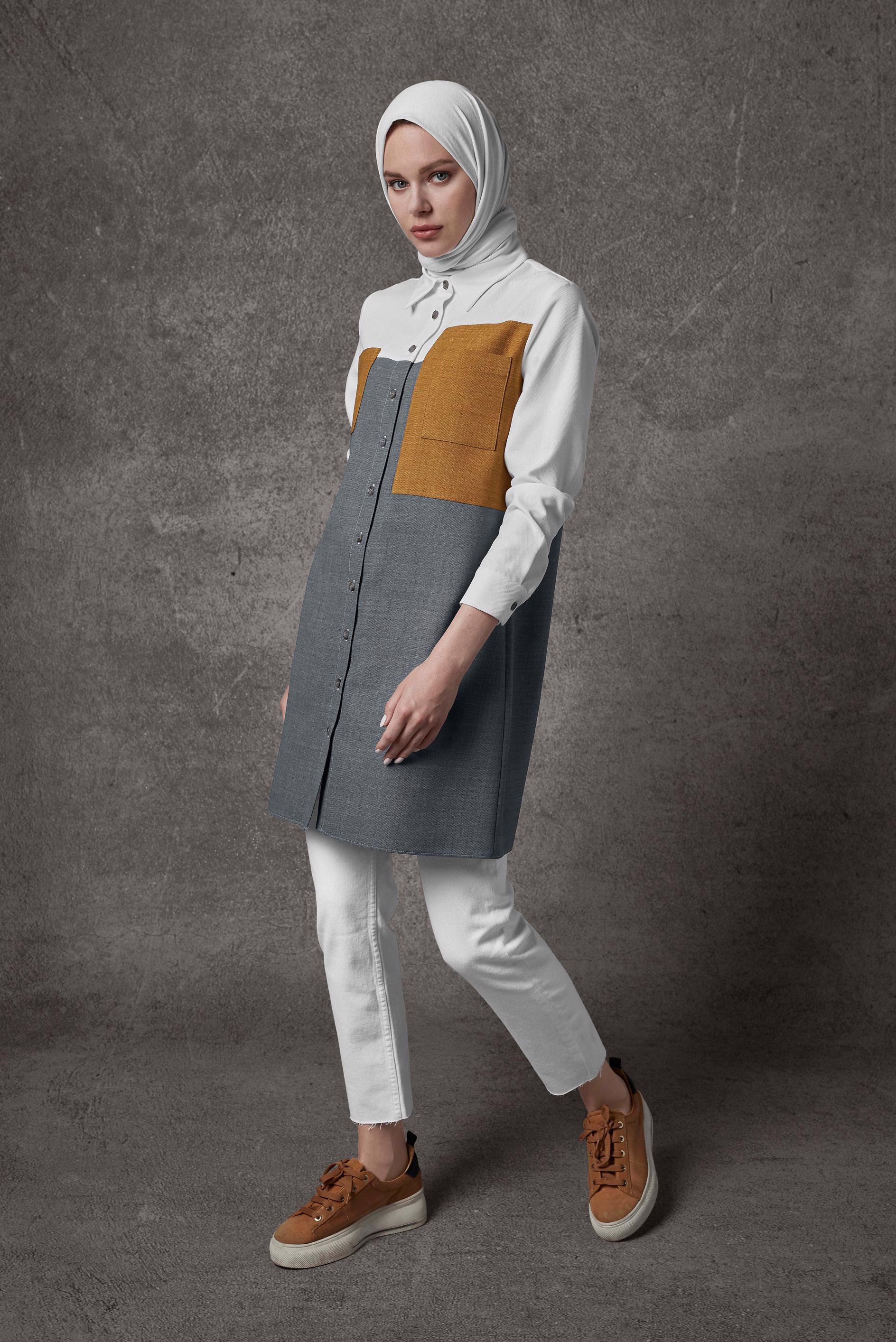 Hijab clothing GREY POCKET DETAIL 3-COLOR TUNIC 42169 