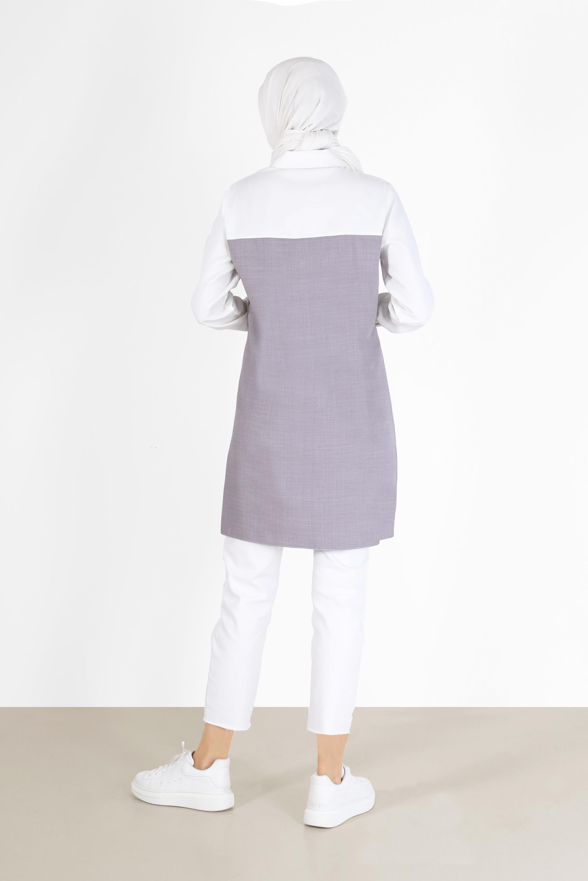 Tesettür giyim GRİ CEP DETAYLI 3 RENKLİ TUNİK 42169 